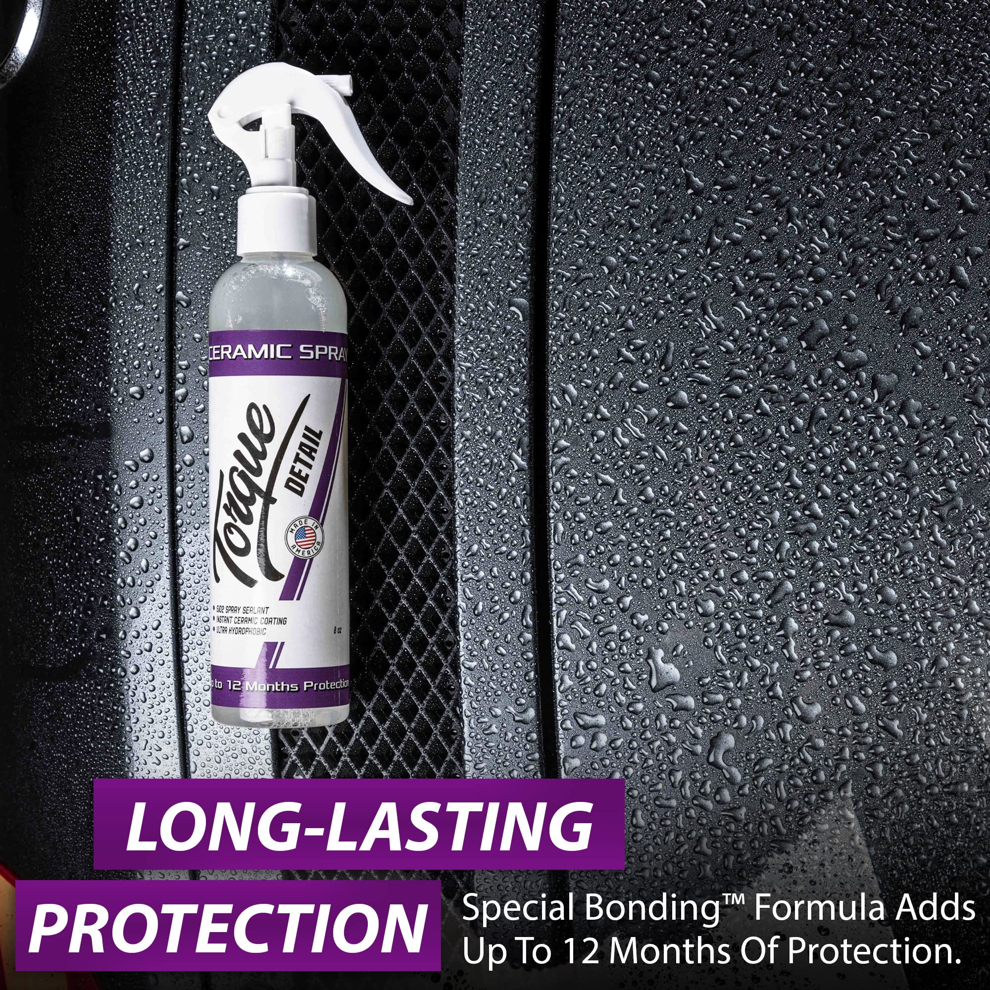 Torque Detail Ceramic Spray - Nano SiO2 Coating for Clear Coat - Hydrophobic Protection & High-Gloss Shine - 8 oz