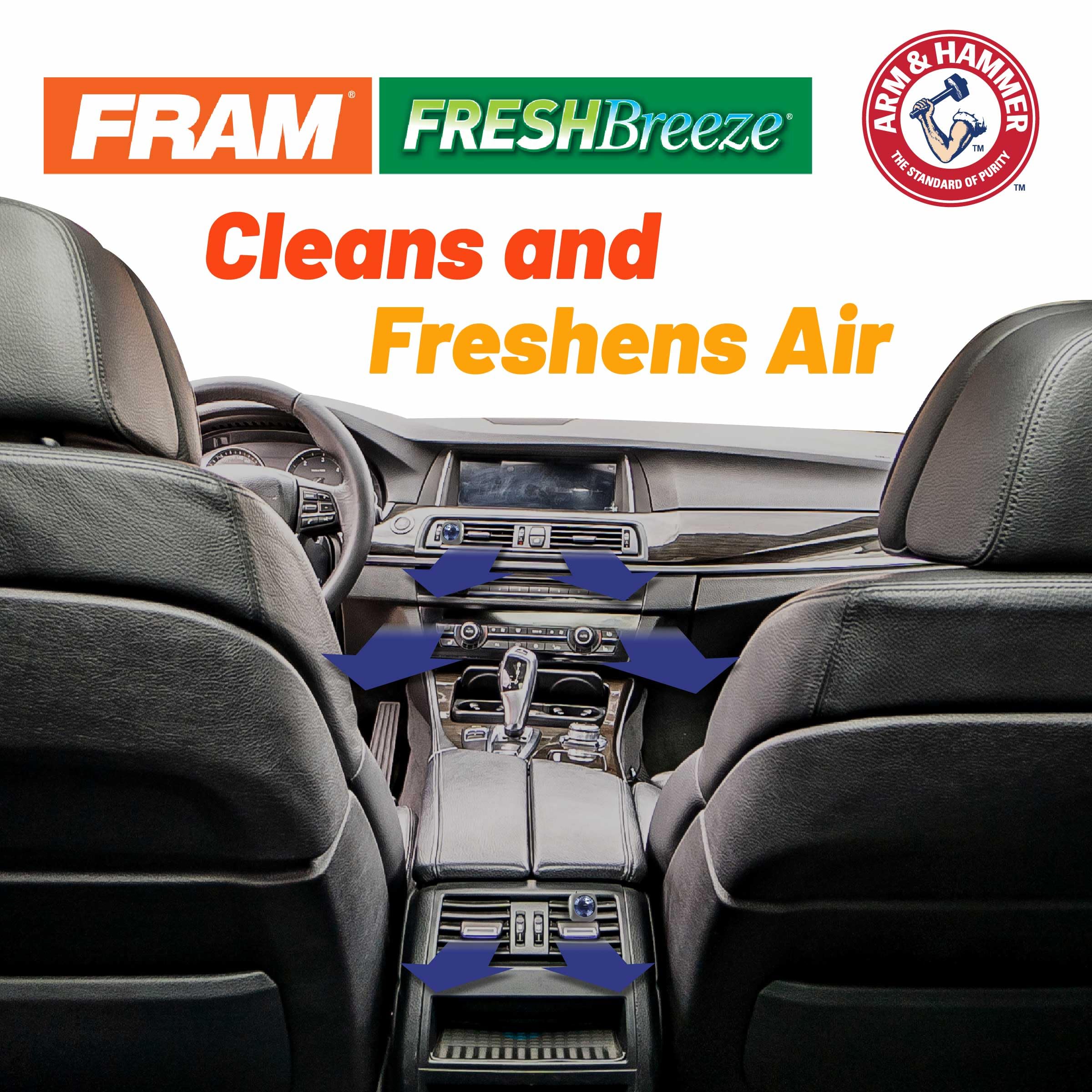Fram Fresh Breeze Cabin Air Filter Replacement For Car Passenger Compartment W/ Arm And Hammer Baking Soda, Easy Install, Cf1167
