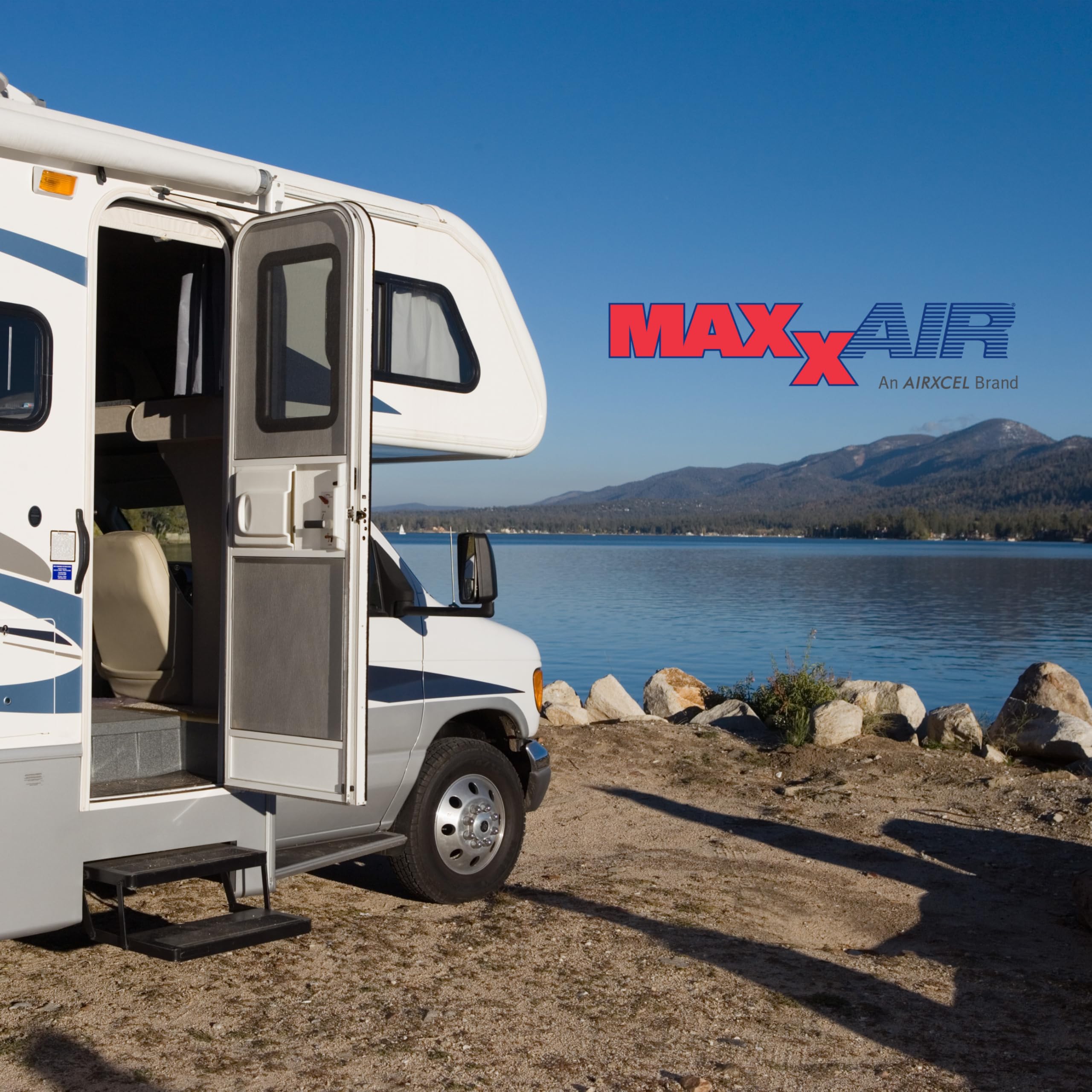 MAXXAIR Maxxfan Deluxe - All-In-One RV Vent, Shield & Fan; Built-In Rain Shield, 10 Speed Reversible Fan with Thermostat, Fits S