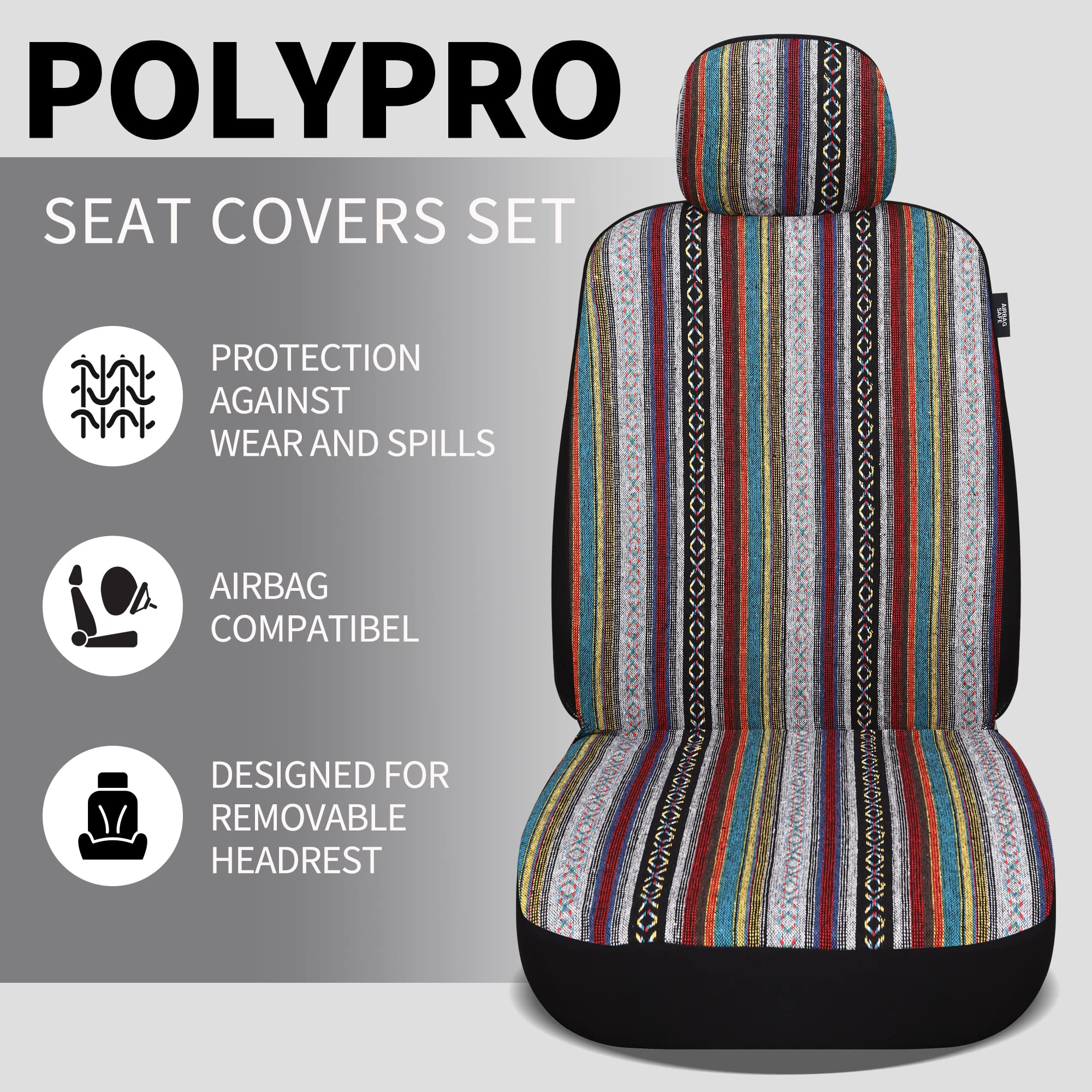 Haiyaotimes Baja Saddle Blanket Car Seat Covers Front Set With Seat Belt Pads, Washable Breathable Seat Covers For Cars, Universal Fit Interior Covers For Most Sedan Truck Suv, Airbag Compatible, Red