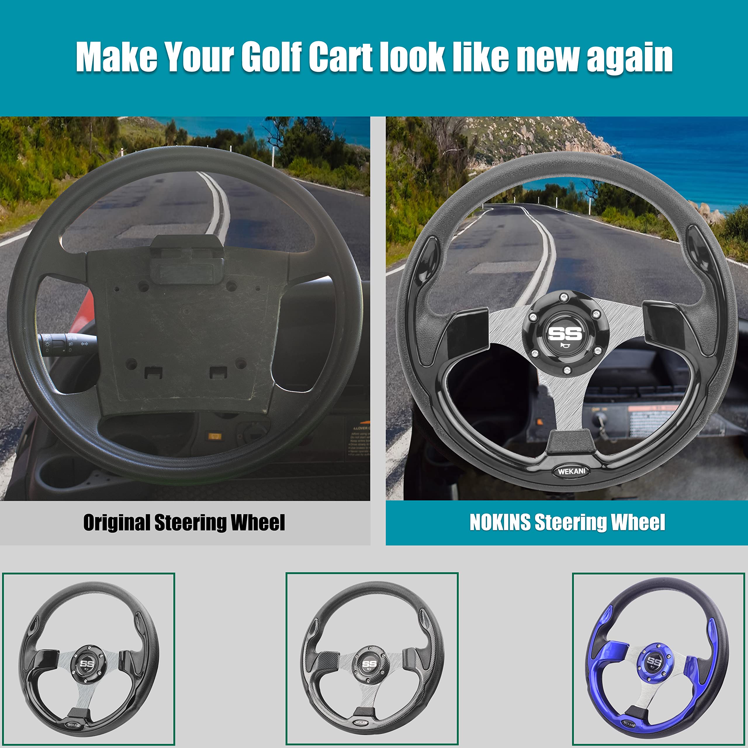 Wekani Golf Cart Steering Wheel For Ezgo Yamaha And Club Car Precedent Most Golf Carts Black