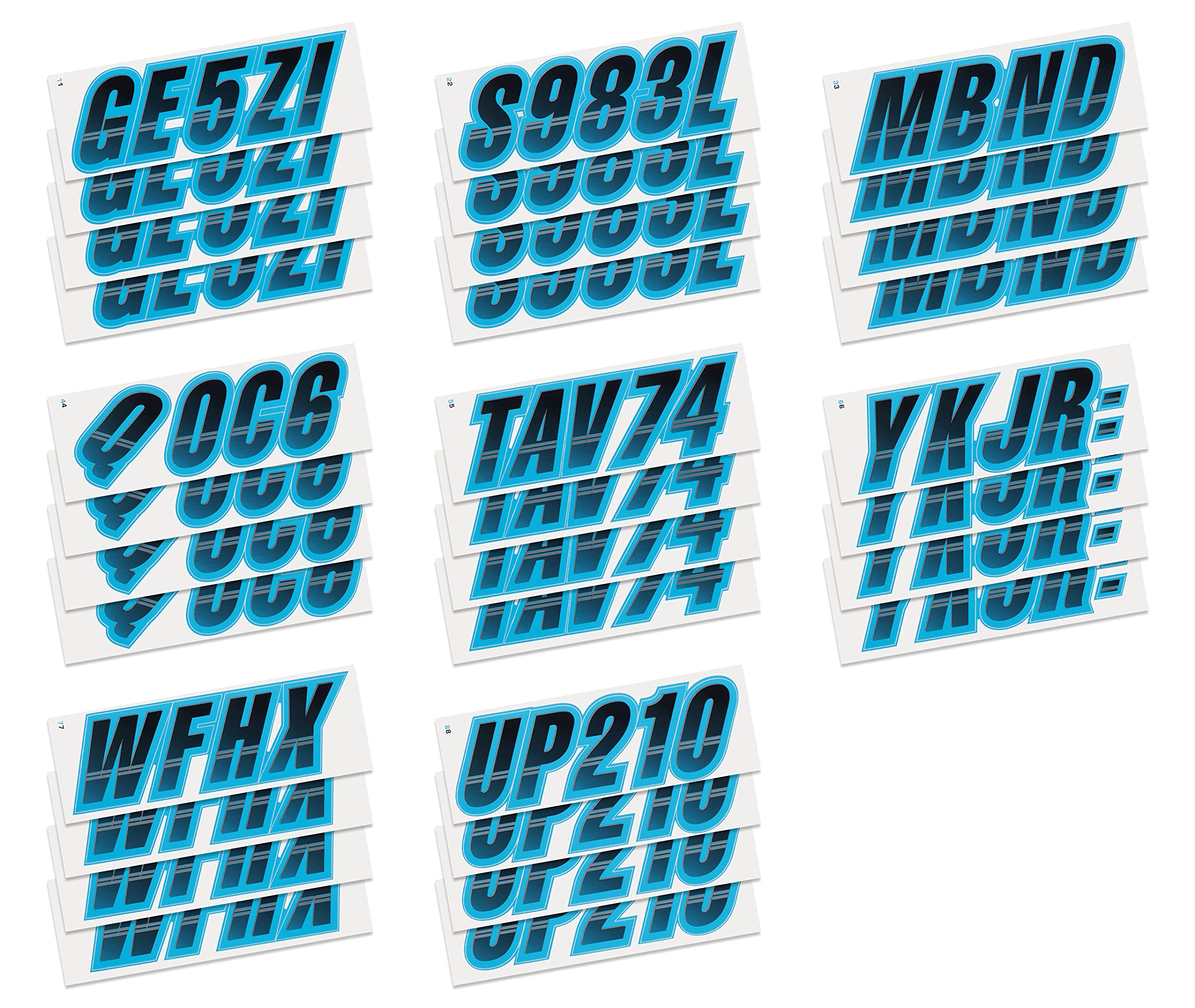Stiffie Techtron Black/Sky Blue 3 '' Boat & Pwc Registration Decals  Numbers Letters Stickers