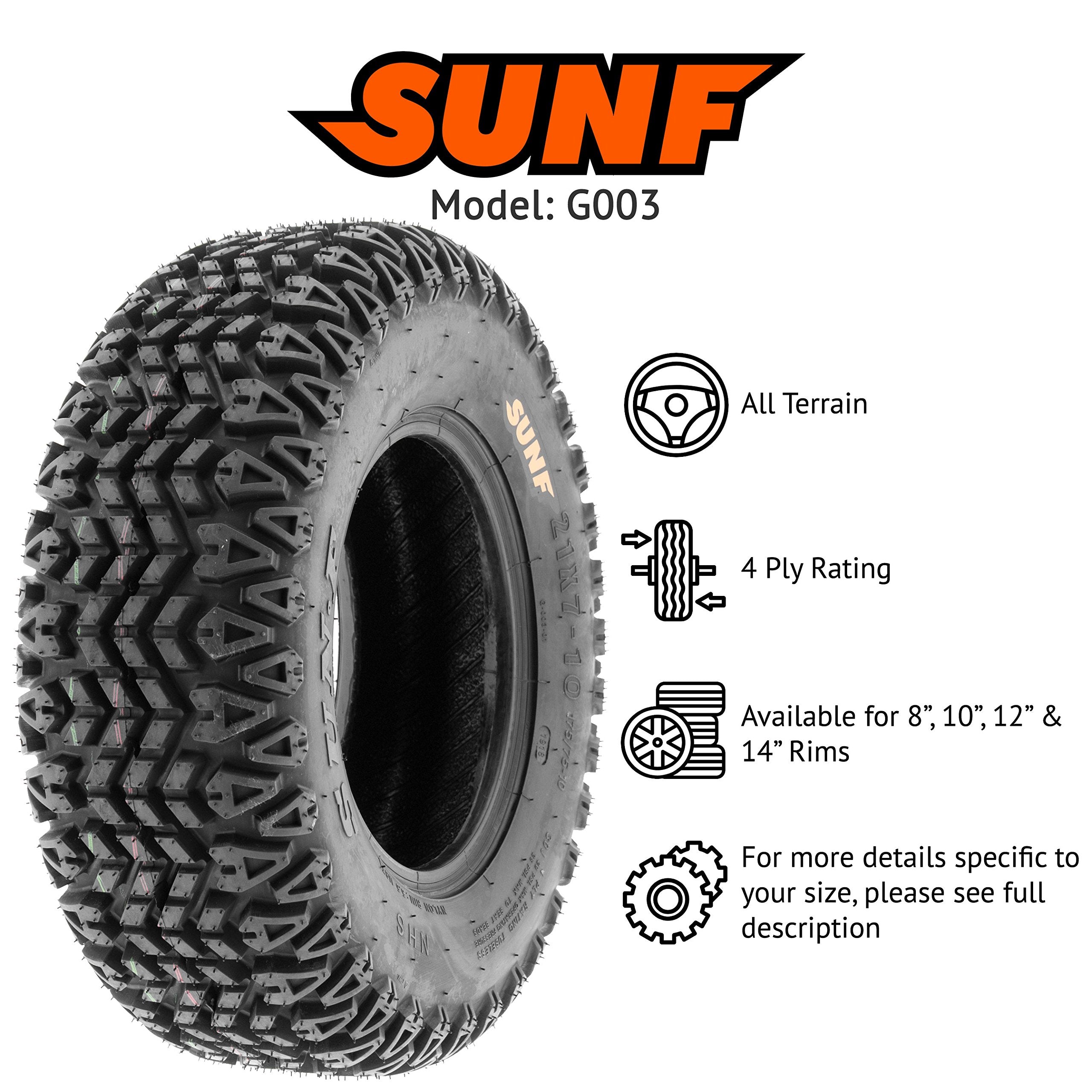 Set Of 4 Sunf G003 All-Terrain 25X10-12 Front & 25X10-12 Rear Atv Utv Golf-Cart Turf Trail Tires, 4 Ply, Rim(S) Not Included