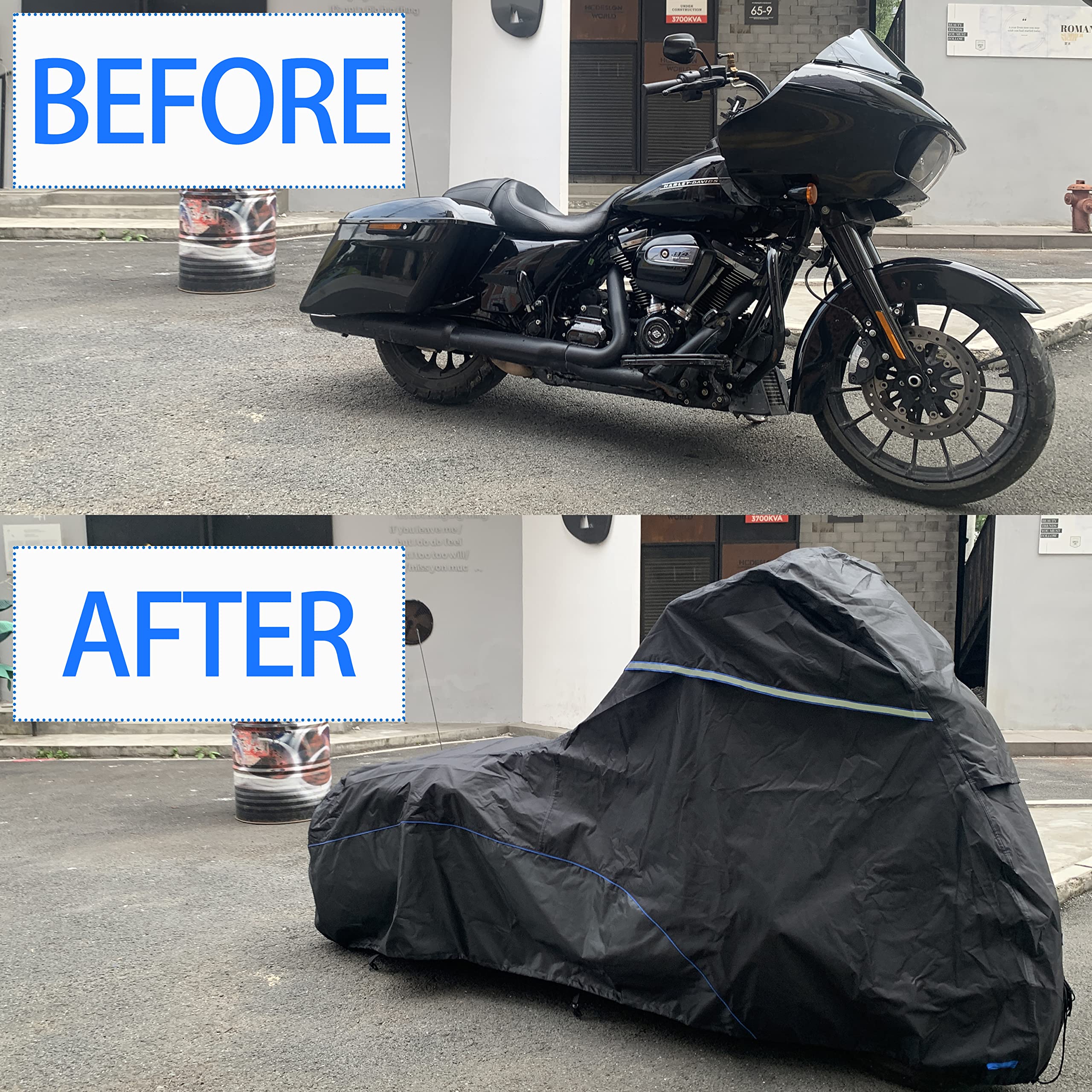 Fenrir 104'' Motorcycle Cover Waterproof Outdoor Storage For Harley Davidson Street Glide Road Glide Electra Glide Road King Ind
