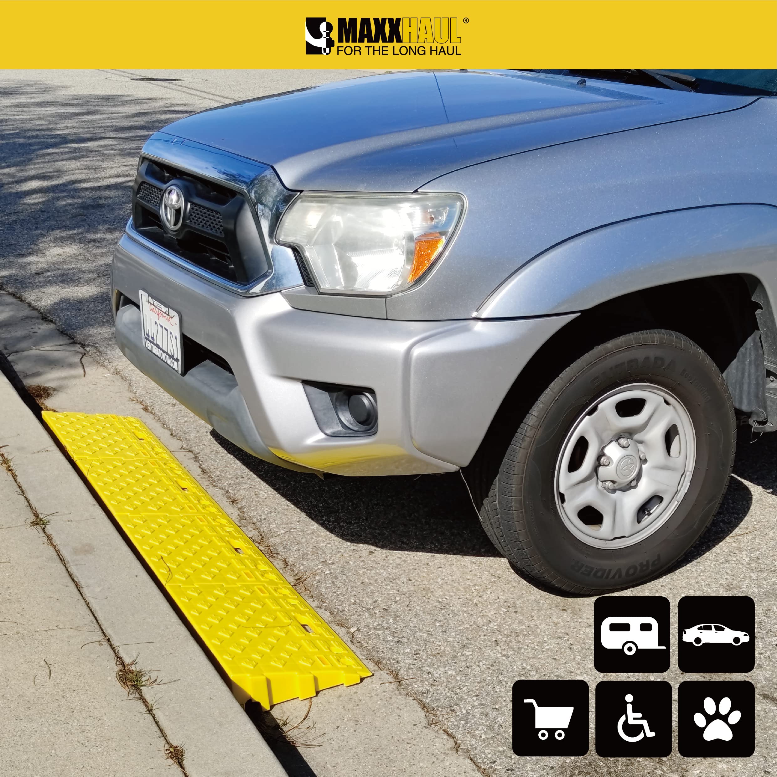 Maxxhaul 50707 Portable Interlocking Plastic Curb Threshold Ramps Set (Yellow) For Loading Dock, Driveway, Sidewalk For Scooter,
