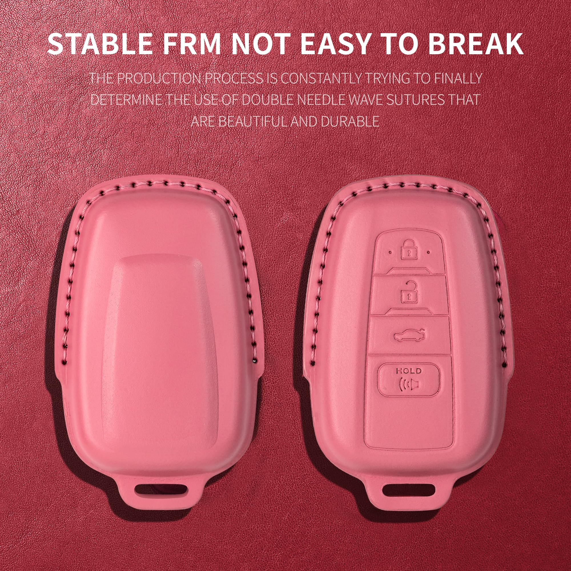 Tukellen For Toyota Key Fob Cover Genuine Leather With Keychain,Leather Key Case Protector Compatible With 2020-2022 Highlander Corolla Prius 2018-2024 Rav4 Camry Avalon C-Hr Gt86 -Pink