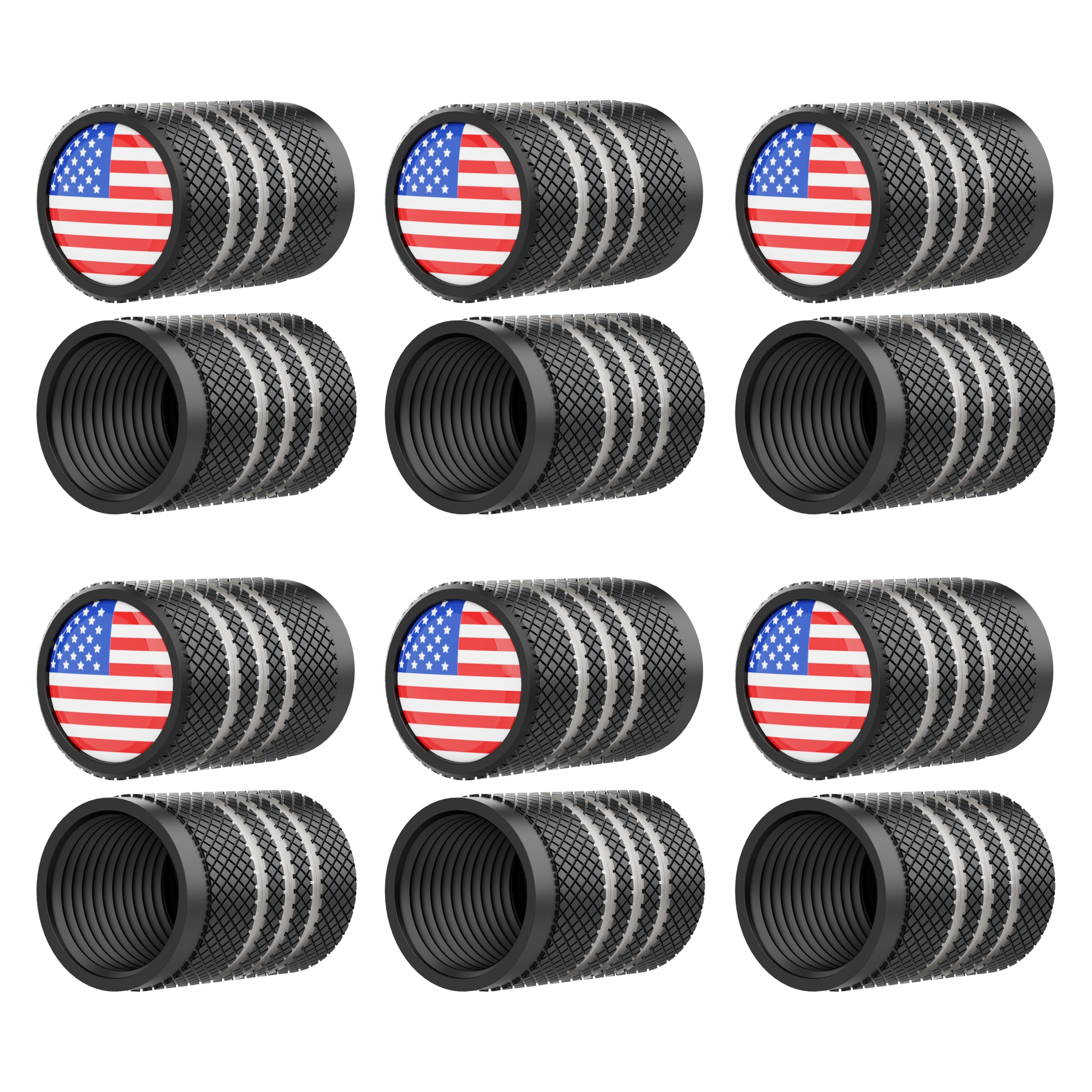 Tire Valve Stem Caps-12 Pack Color Flag,Anodized Aluminum with Rubber Ring Inside Corrosion Resistant and Leak-Proof,Universal D