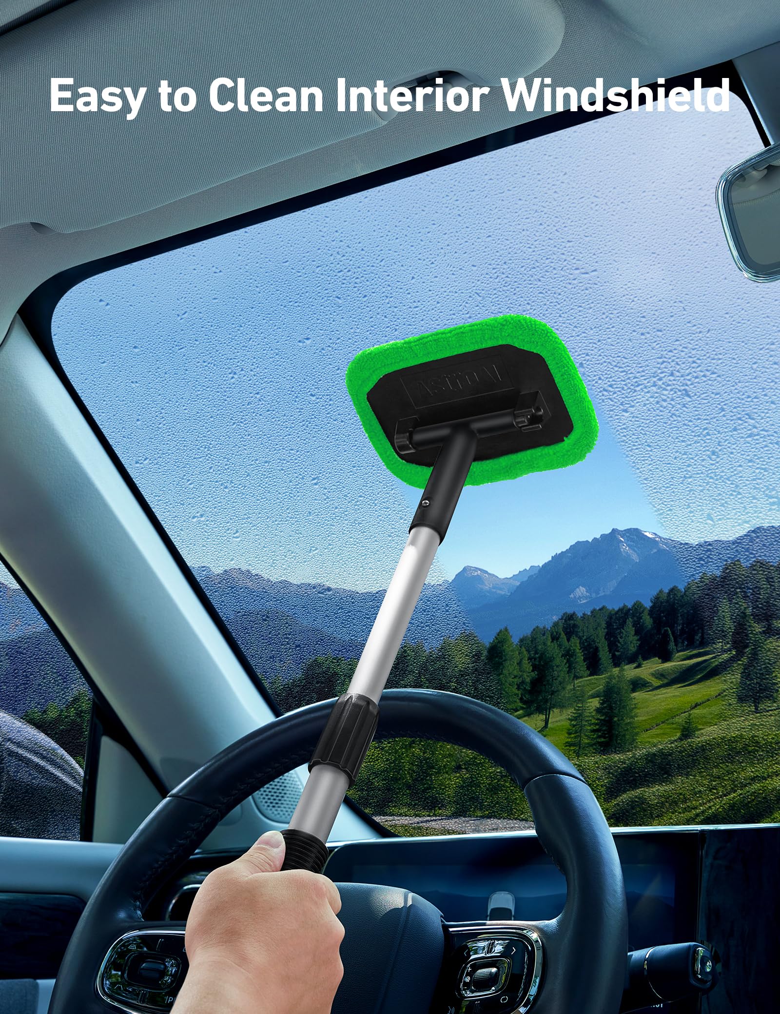 Astroai Windshield Cleaner, Microfiber Car Window Cleaner With 4 Reusable And Washable Microfiber Pads And Extendable Handle Aut