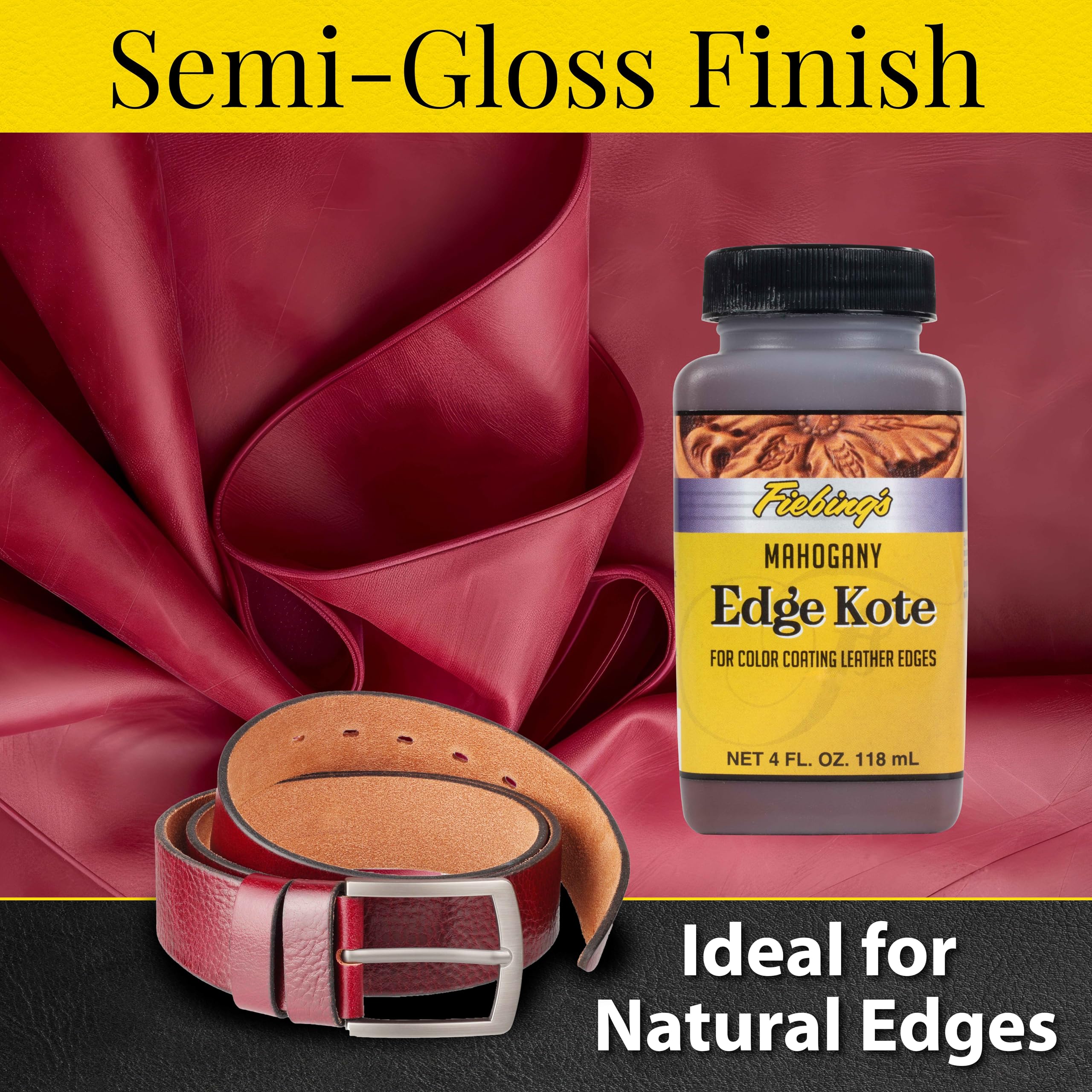 Fiebing'S Edge Kote (4Oz, Mahogany) - Leather Edge Paint For Shoes, Furniture, Purses, Couches, Belts - Flexible, Water Resistan
