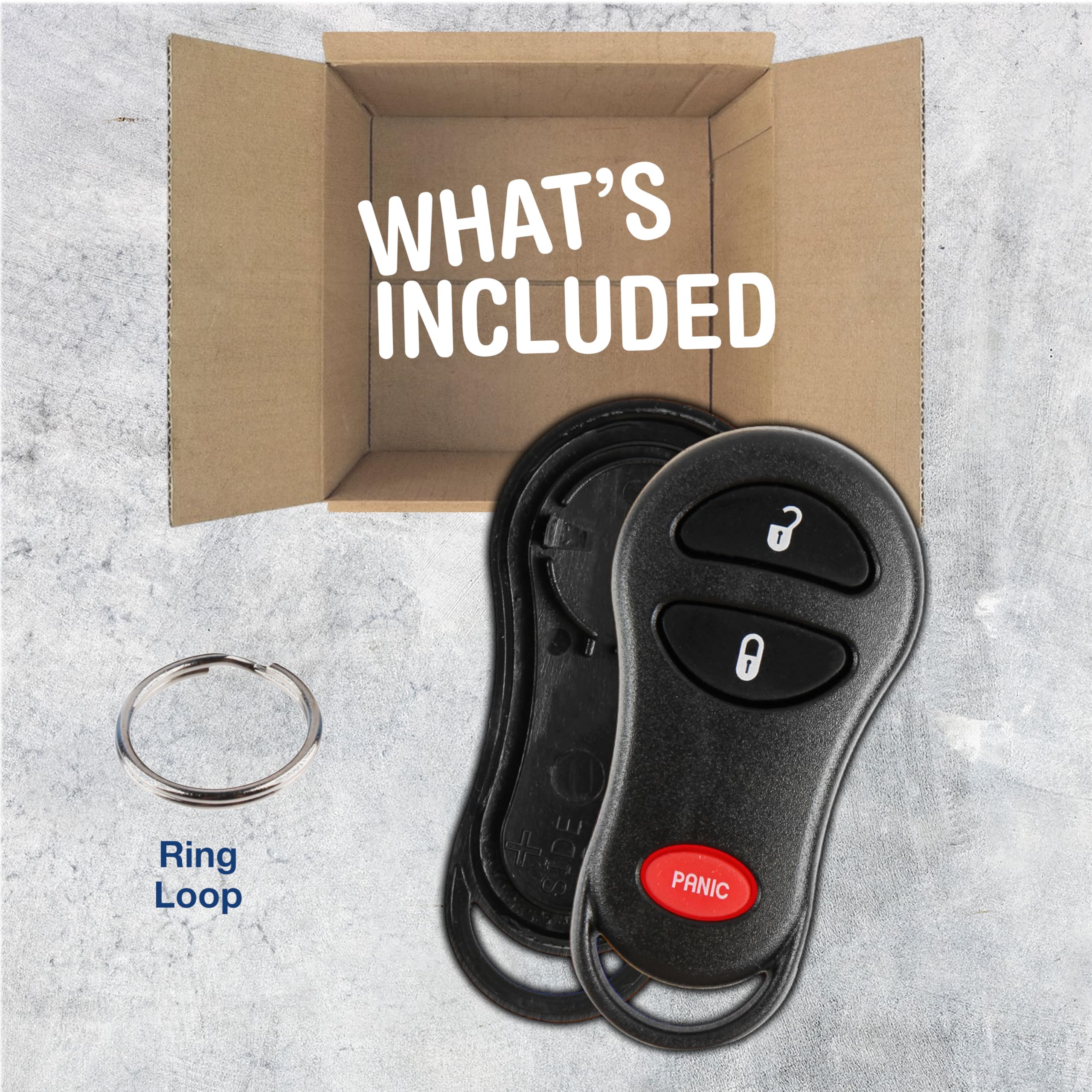 KeylessOption Key Fob Cover Case Replacement for 1999 2000 2001 2002 2003 2004 2005 Chrysler Caravan Dodge Ram Jeep Cherokee Remote Shell, 3-Button GQ43VT17T, GQ43VT9T, No Programming Required