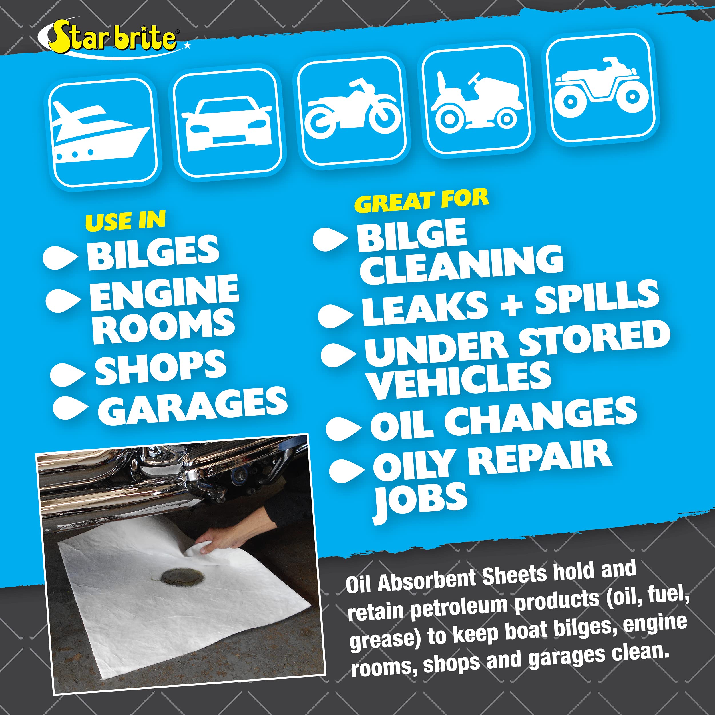 STAR BRITE Bilge Oil Pads Absorbs Oil, Repels Water - 15 x 19 Heavy Weight - 5 Pack (091845)