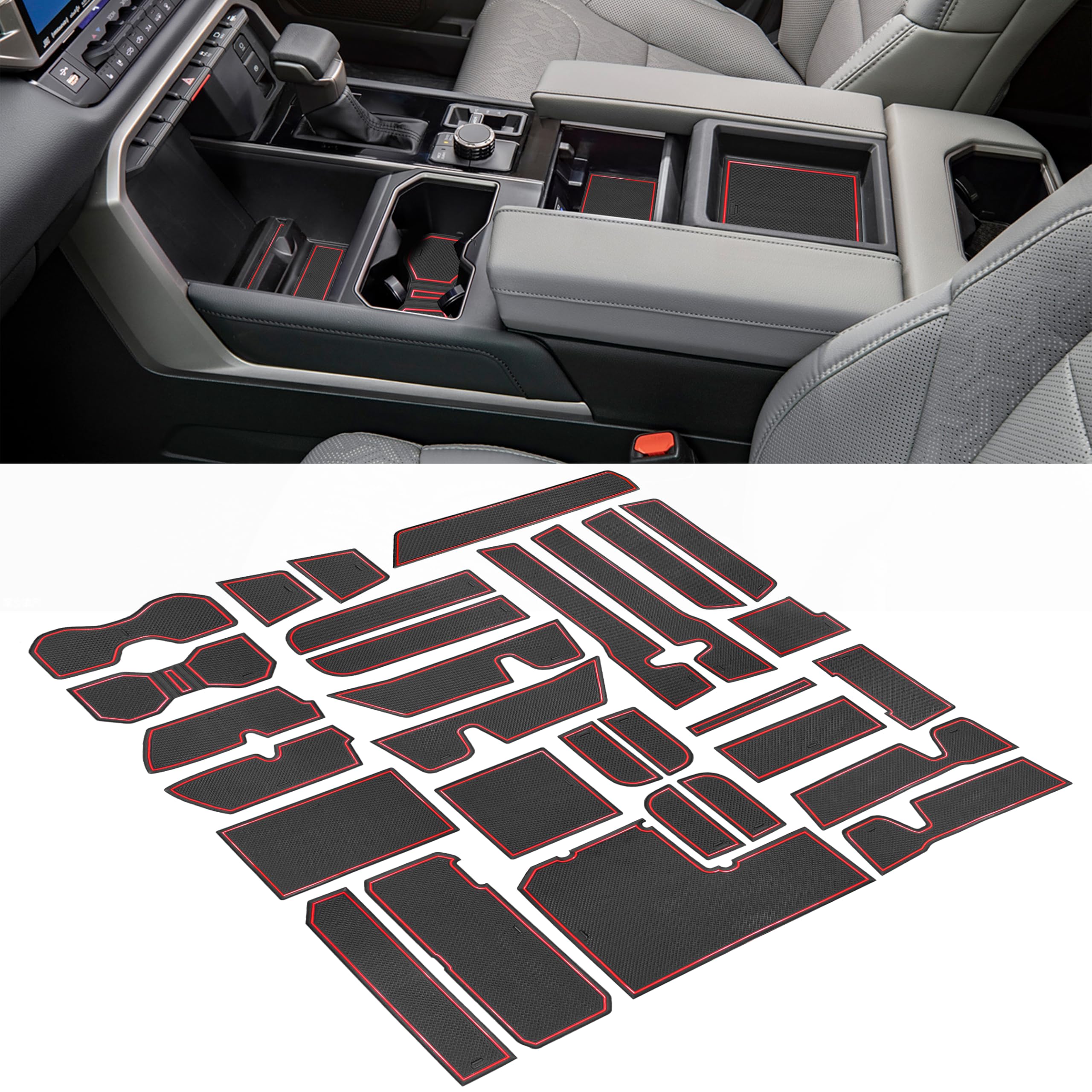 Senshine Custom Liner For Toyota Tundra Accessories 2022 2023 2024 Cup Holder Inserts Center Console Liner Mats Door Pocket Line