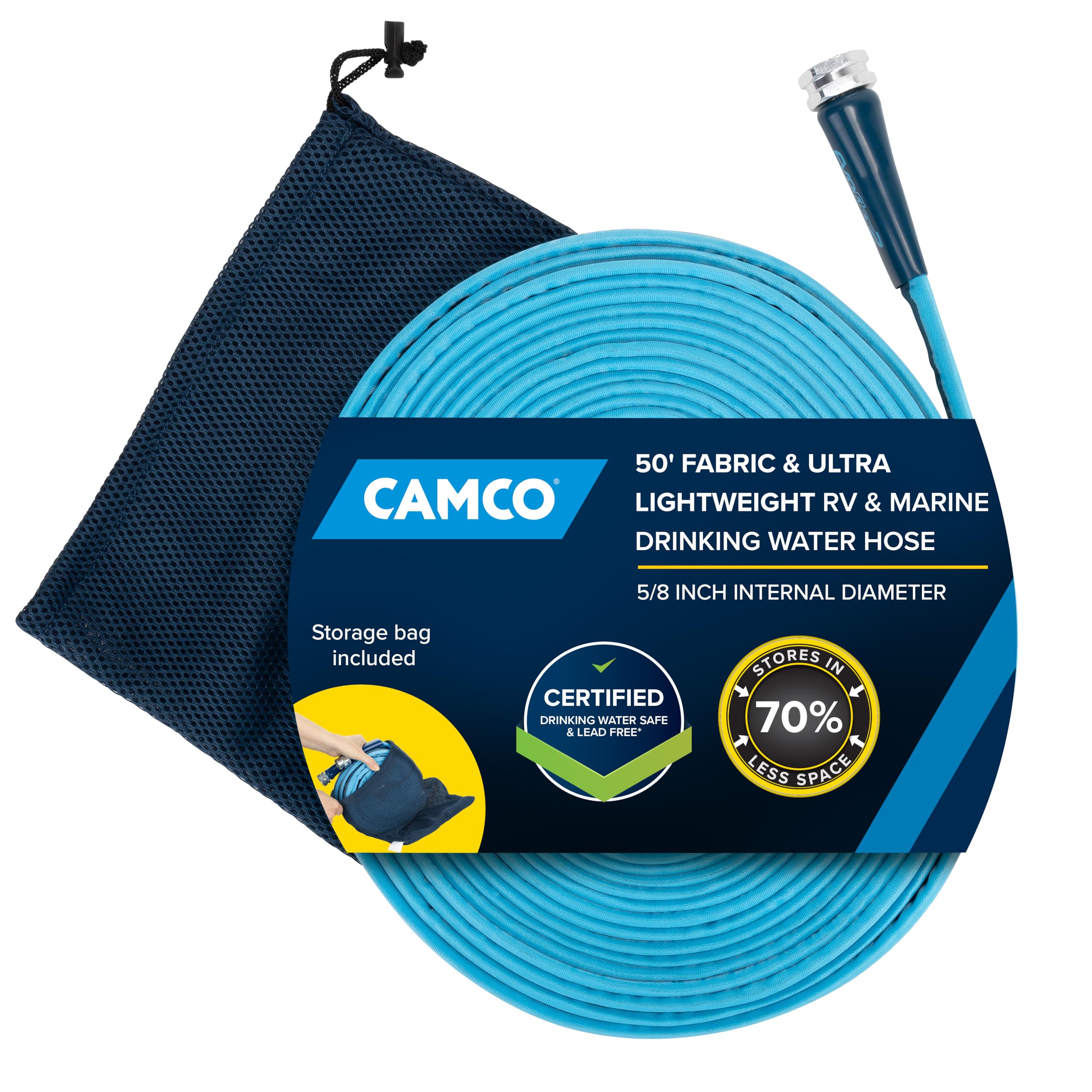 Camco EvoFlex2 50-ft Drinking Water Hose - RV Drinking Water Hose Reinforced with Fabric & Ultra Lightweight - Contains No Lead,