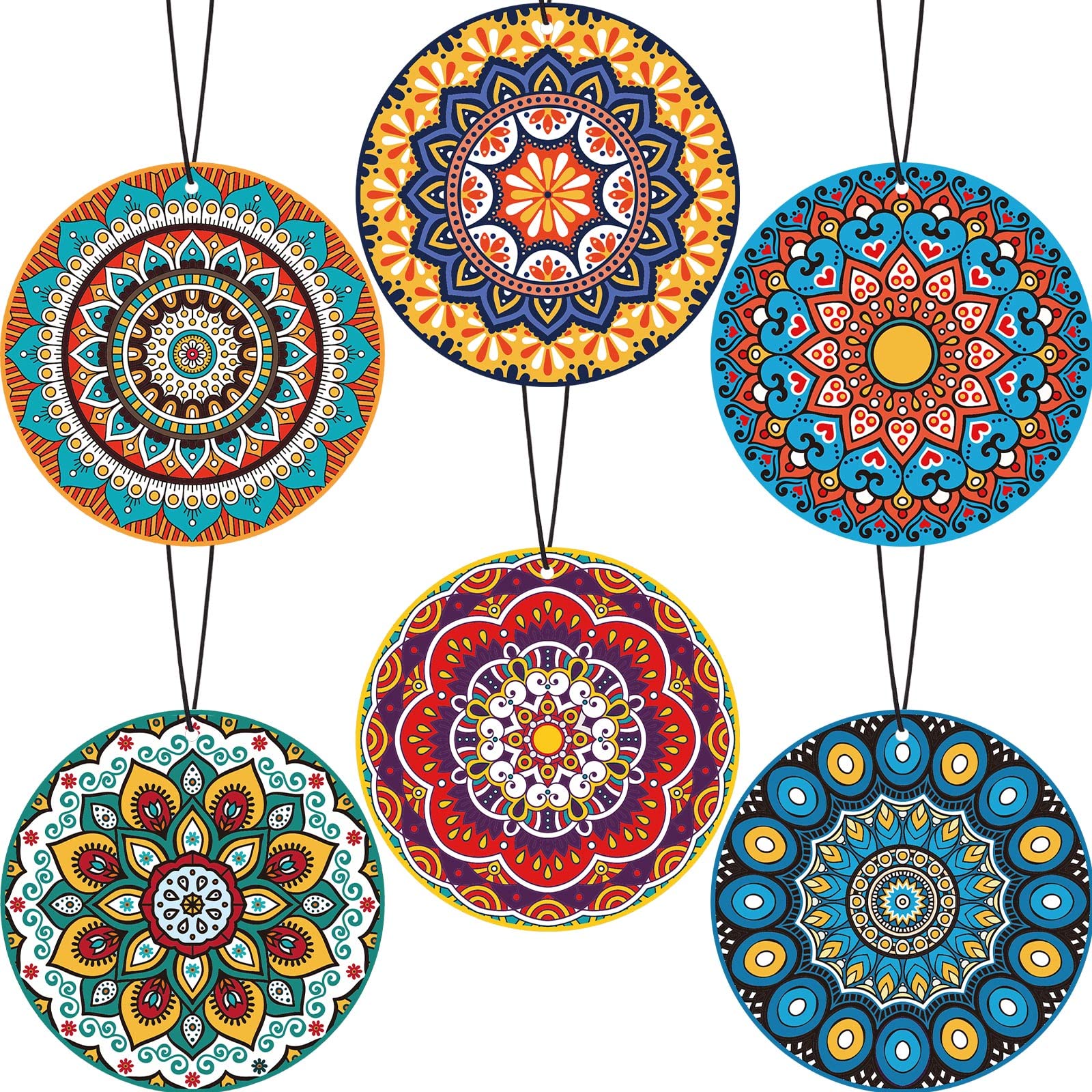 12 Pieces Mandala Car Air Fresheners, Hanging Hippie Car Accessories, Boho Style Automotive Air Fresheners Long Lasting For Women Men Auto Interior Decoration