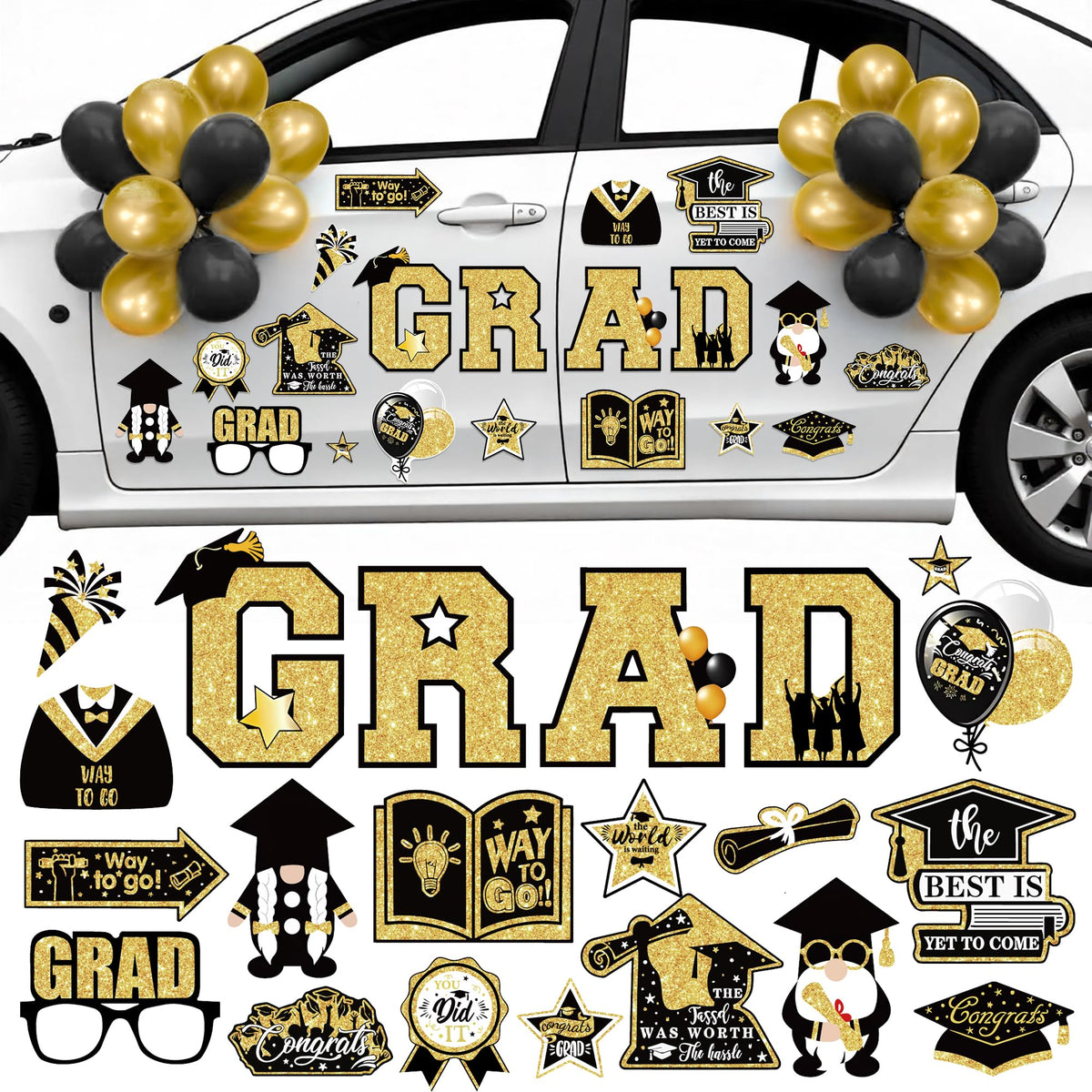 KatchOn, Graduation Car Magnets with Balloons - Pack of 51 | Magnetic Grad Stickers, Grad Balloons for Grad Parade Car Decor, Cl