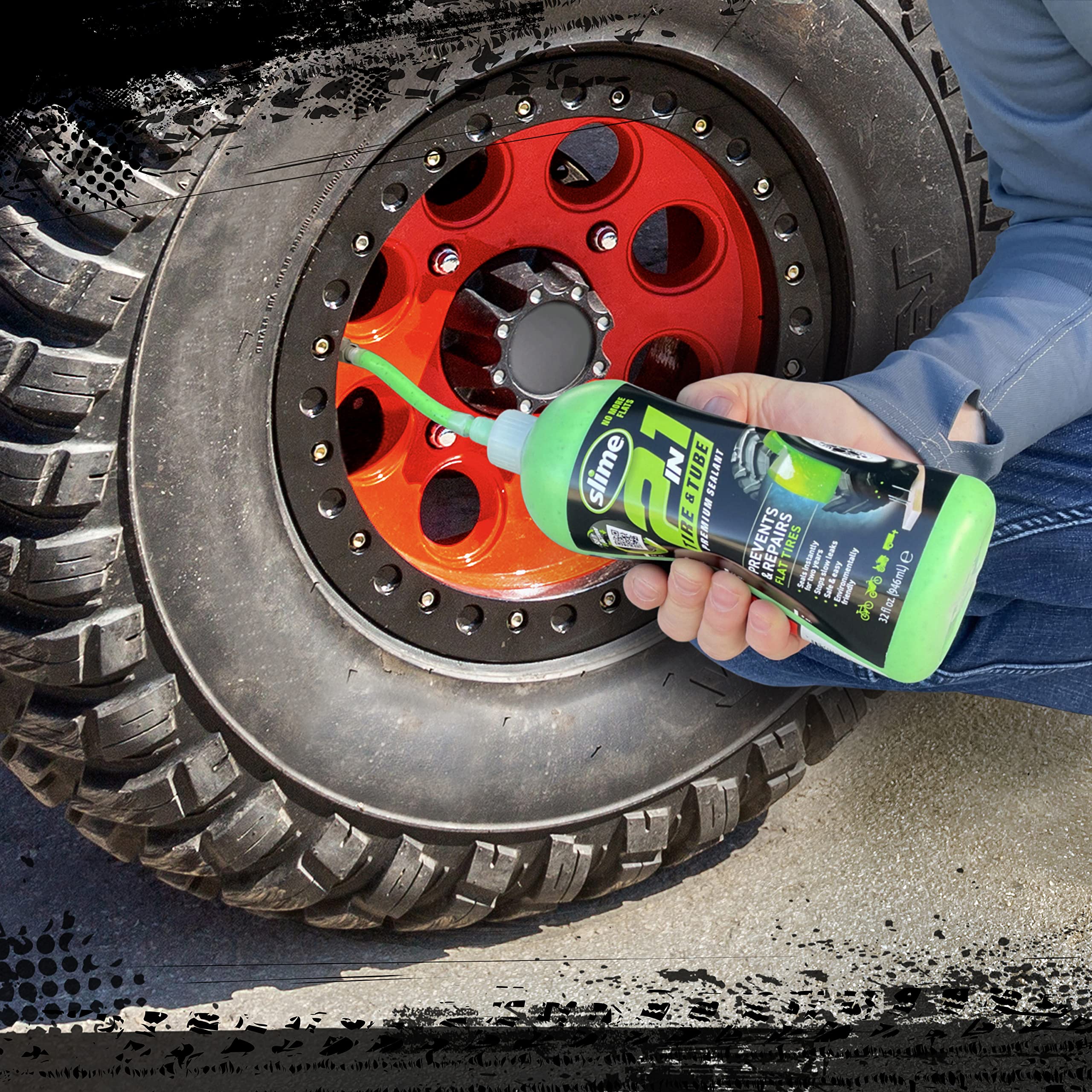 Slime 10194 2-in-1 Tire & Tube Sealant Puncture Repair Sealant, Premium, Prevent and Repair, suitable for all off-highway Tires