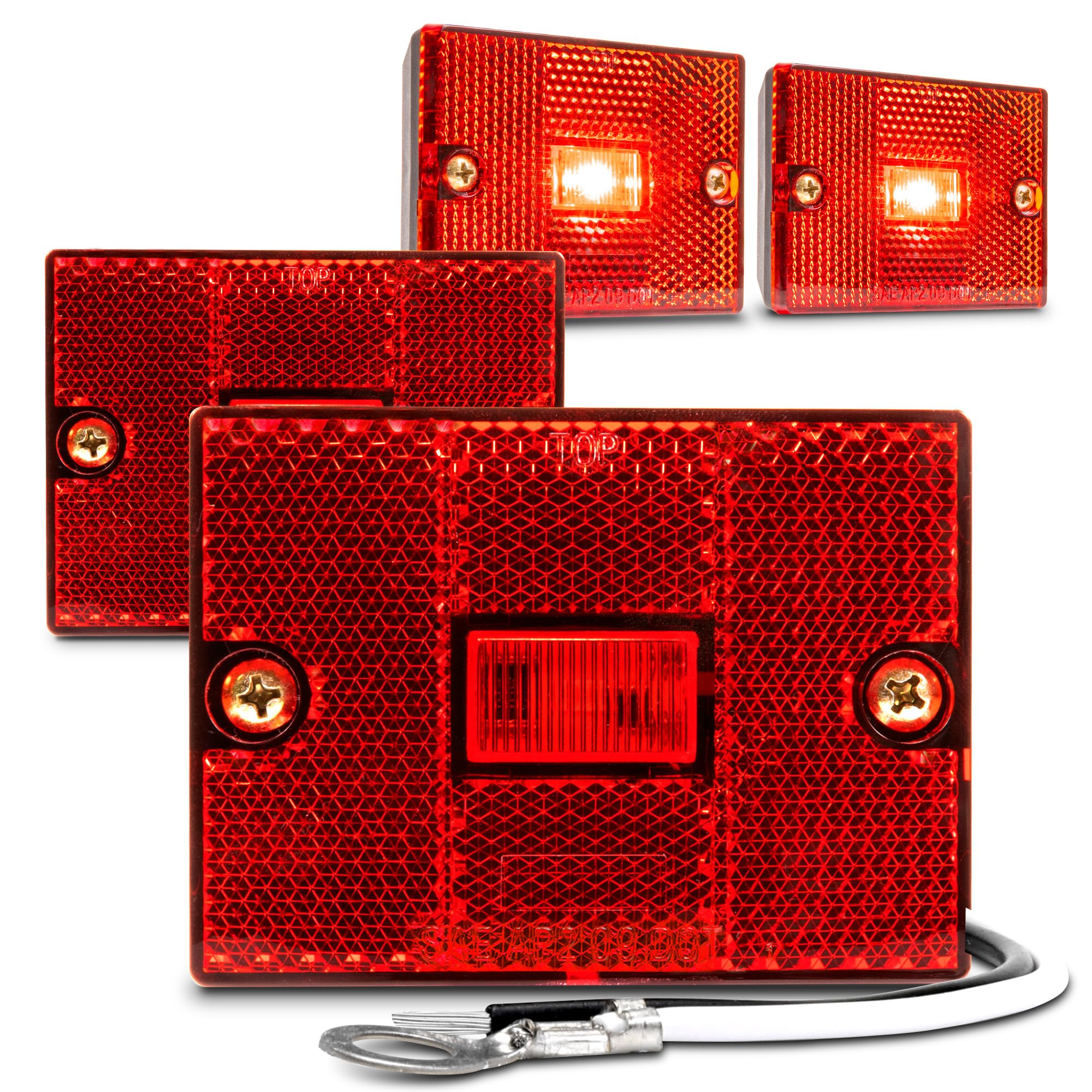 True Mods 4Pc 2X3 3X2 Inch Red Led Stud-Mount Side Marker Light [Dot Fmvss-108] [Sae Ap2] [Ip67 Waterproof] [Integrated Reflecto