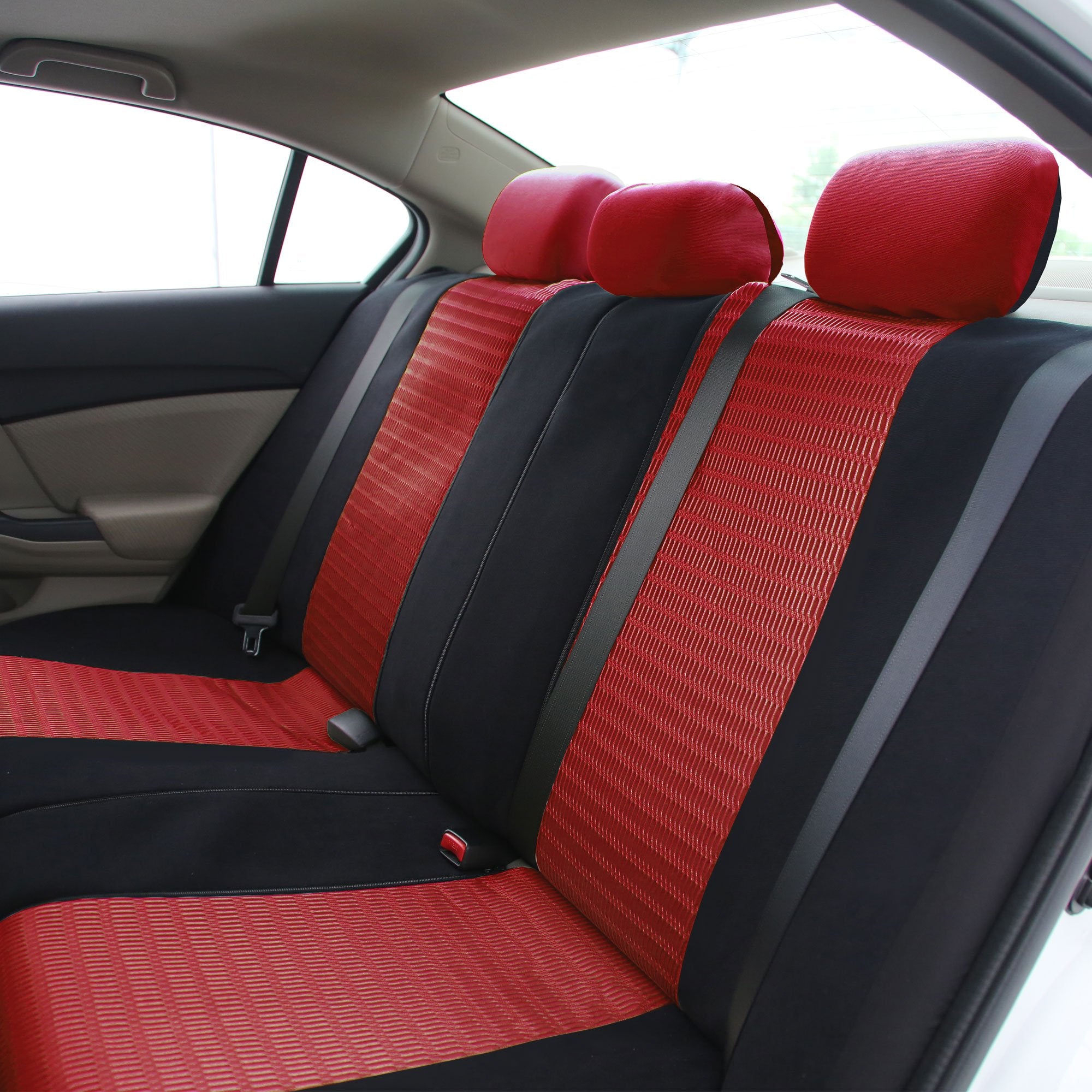 Fh Group Car Seat Covers Trendy Elegance Red Full Set Automotive Seat Covers, Airbag And Split Rear Combo Non-Slip Dash Grip Pad