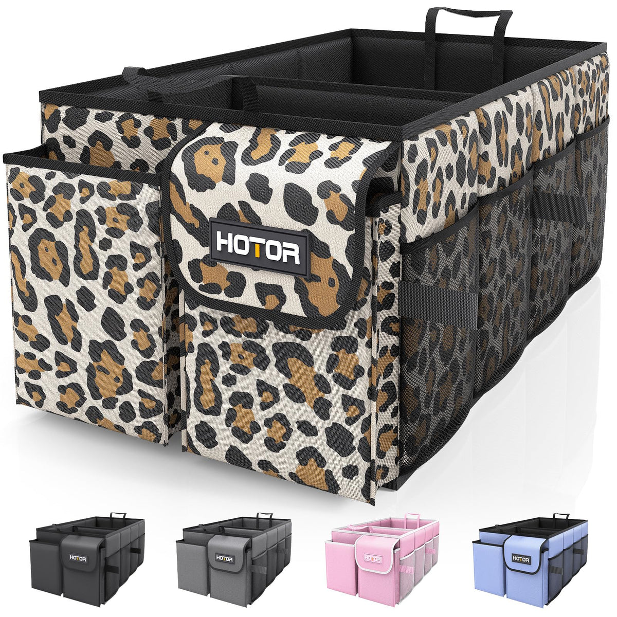 Hotor Foldable Trunk Organizer - Leopard, Suv & Sedan Fits, 2 Compartments, 21.3 ''12.6 ''10.6 '' Sturdy Car Organization For To