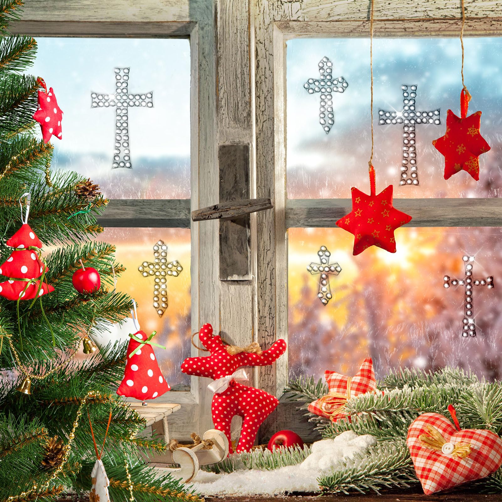 Epakh 76 Pcs Silver Rhinestone Cross Stickers Glitter Bling Cross Decals Crystal Self Adhesive Stickers For Easter Christian Jes