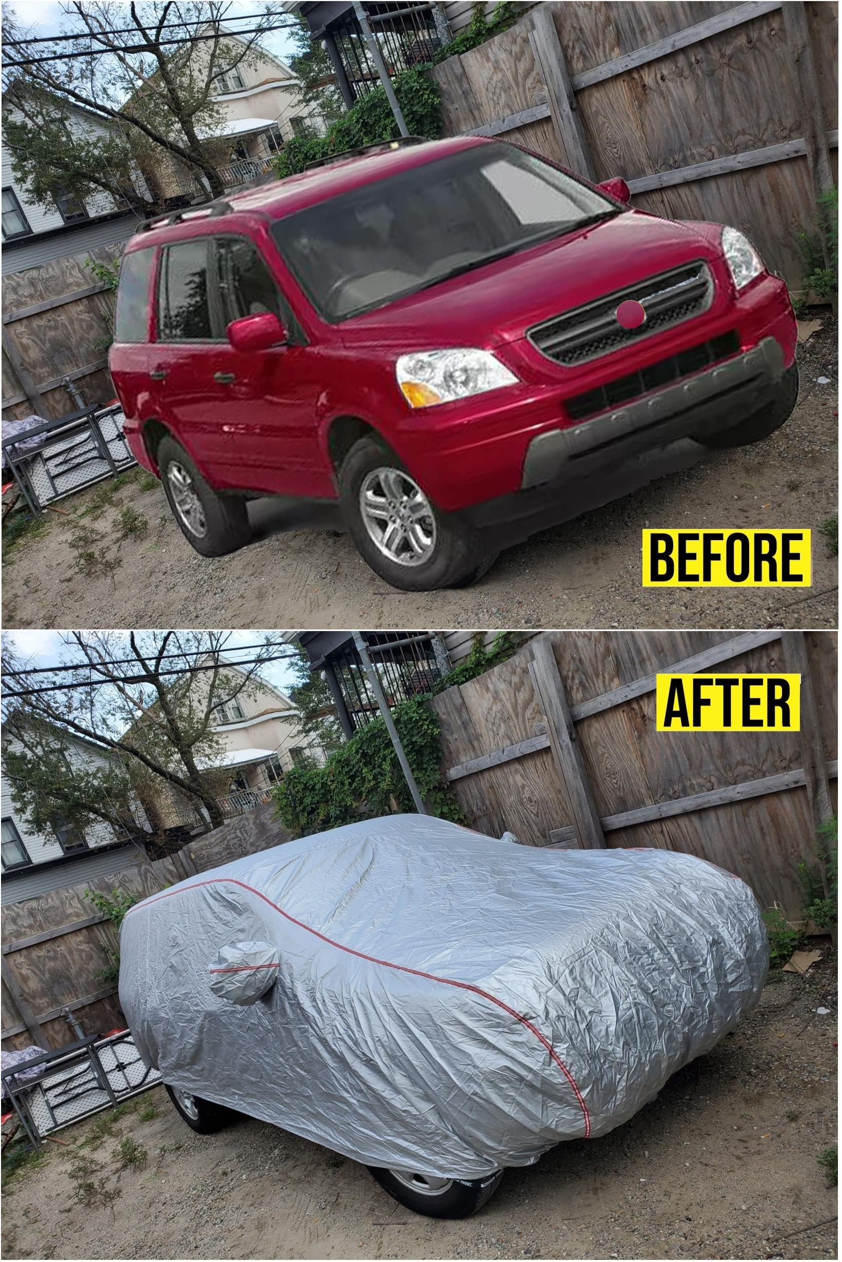 Tecoom Hard Shell Breathable Material Door Shape Zipper Design Waterproof Uv-Proof Windproof Car Cover For All Weather Indoor Ou