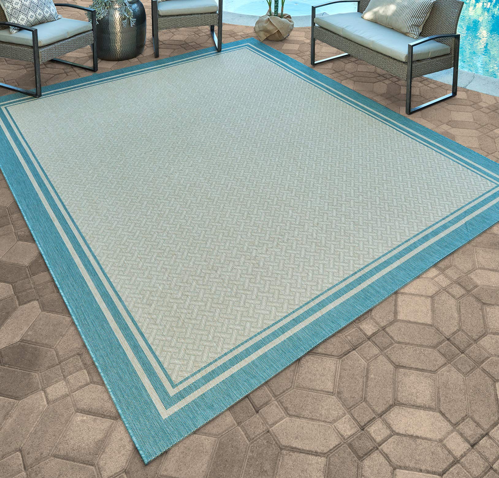Gertmenian Indoor Outdoor Classic Flatweave Area Rug, Stain & Uv Resistant Carpet, Deck, Patio, Poolside & Mudroom, 5X7 Ft Stand