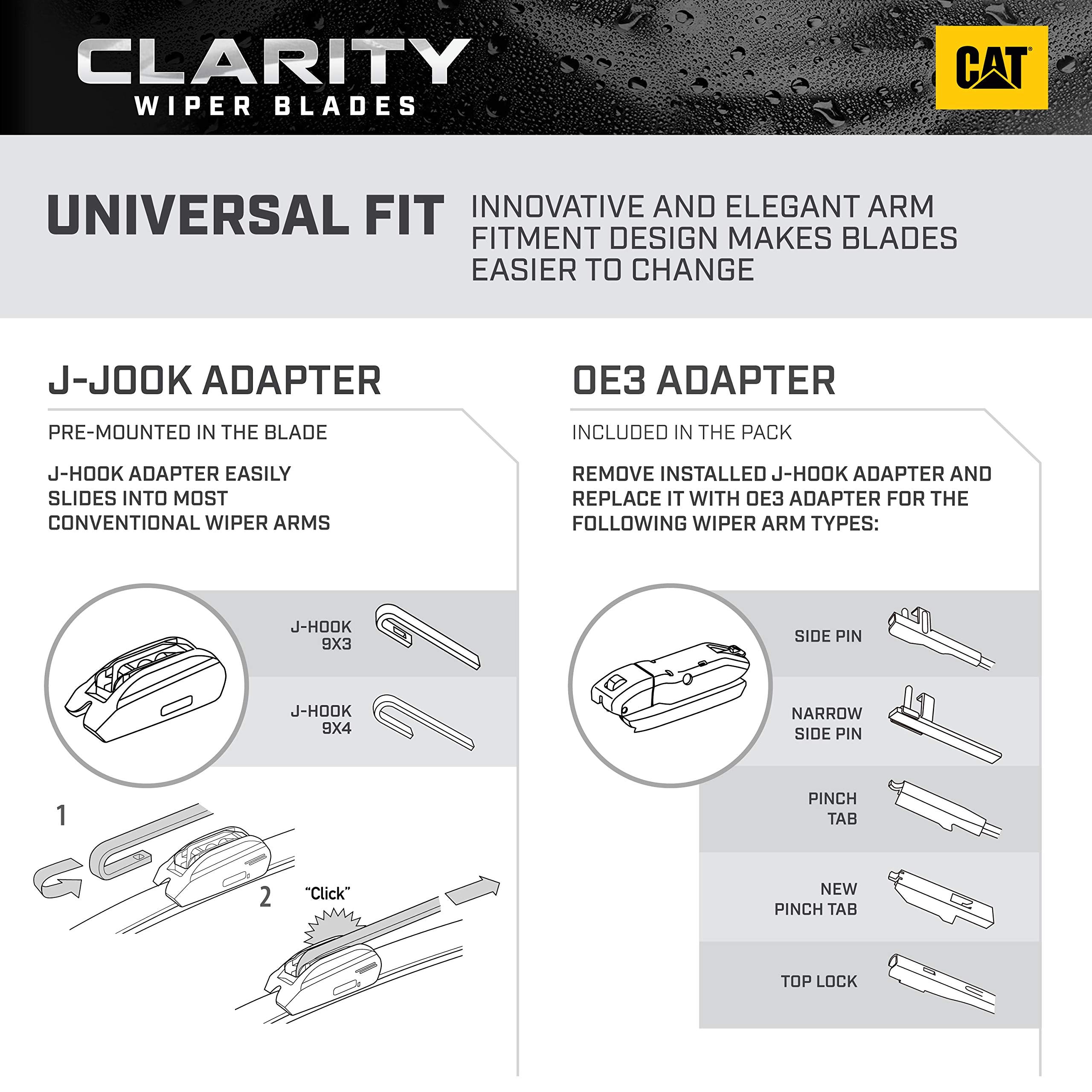 CAT Caterpillar Perfect Clarity Premium Performance Windshield Wiper Blades - Replacement Wipers for Cars, Trucks, Vans, SUVs (20+22 Inch (Pair for Front Windshield))