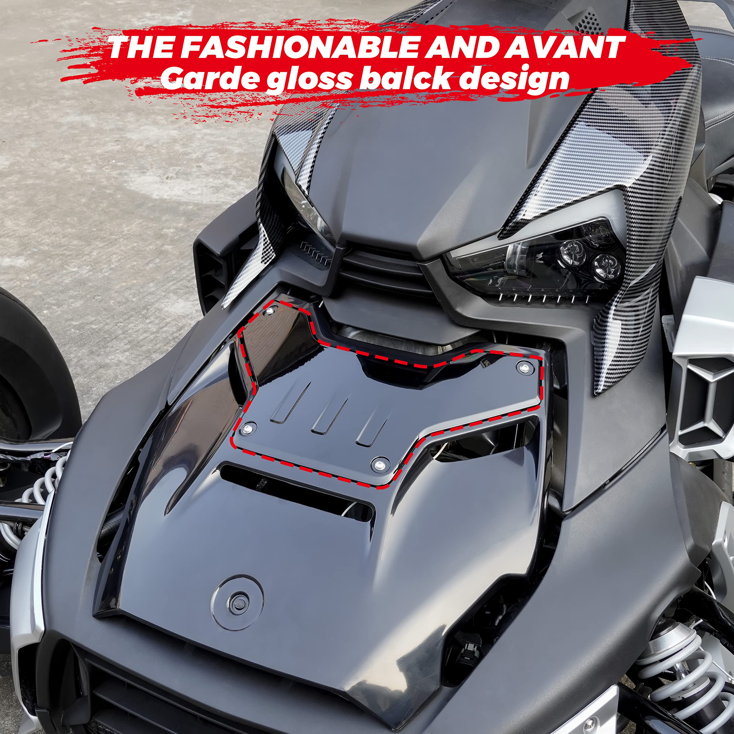 Sautvs Black Classic Hood Accent Panel For Can-Am Ryker, Vertical Stripe Style Black Hood Accent For Can-Am Ryker 600 900 & Ryker Rally Edition 2019-2025 Accessories