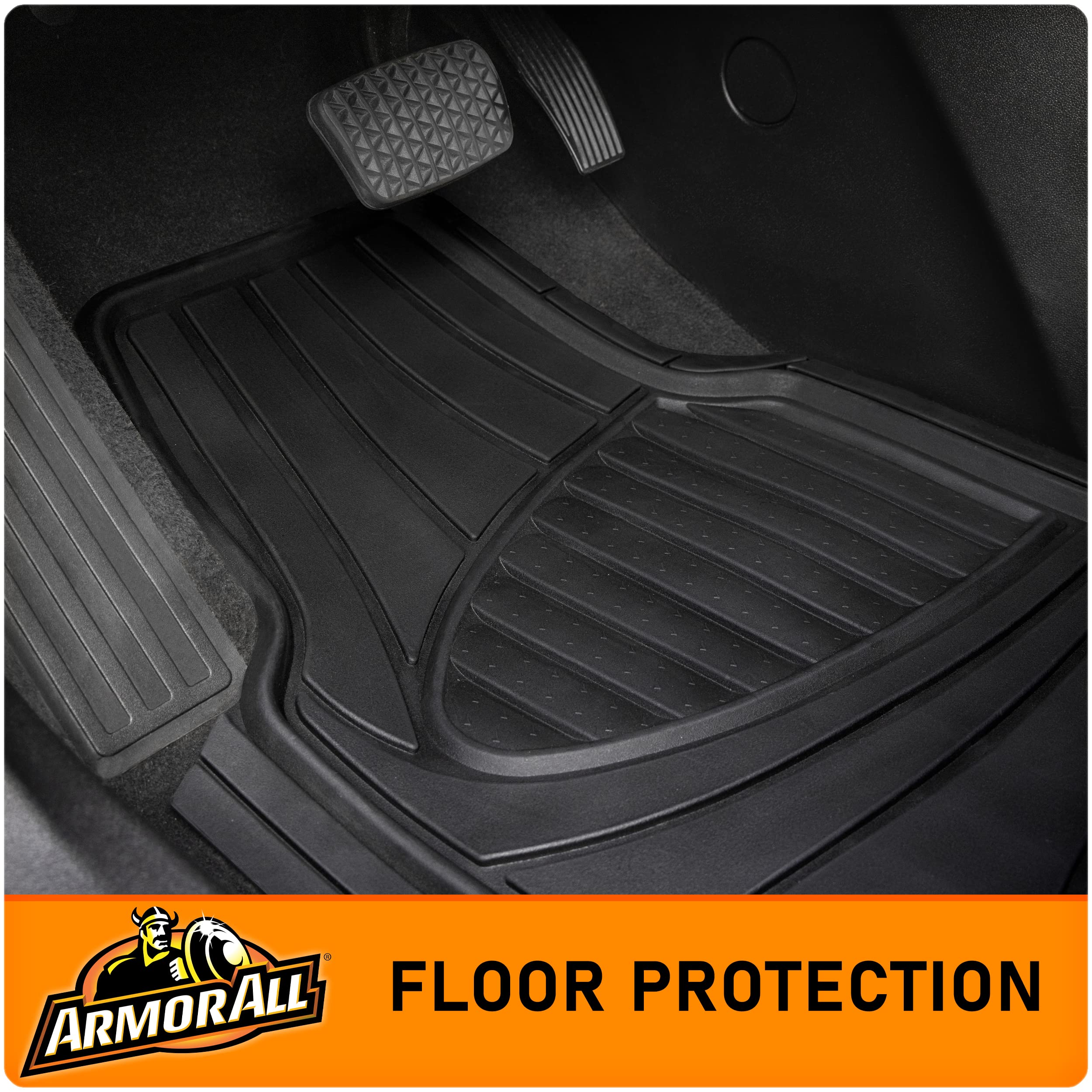 Armor All 4-Piece Rubber Floor Mats, All-Weather Protection, Universal, Trim To Fit Front, Back, Full Coverage Custom Fit Mats F