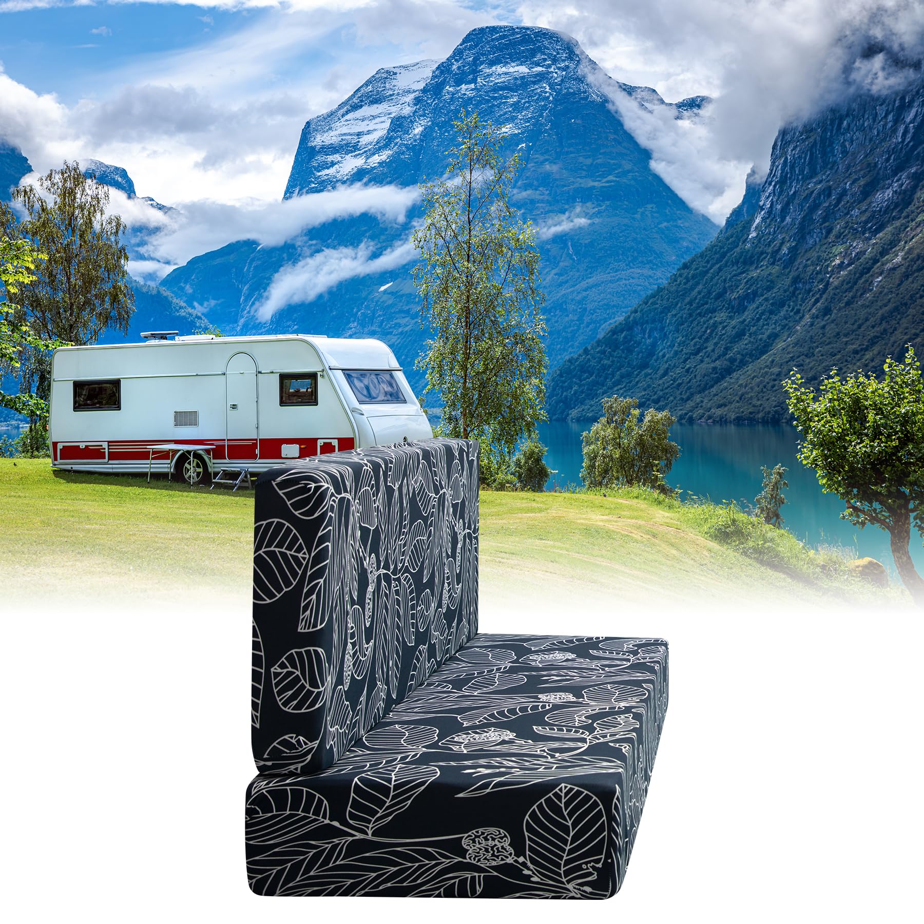 Fuangui Rv Dinette Cushion Covers Stretch Camper Booth Seats Replacement Washable Sofa Furniture Protector (A2, 1 Bench & 1 Back