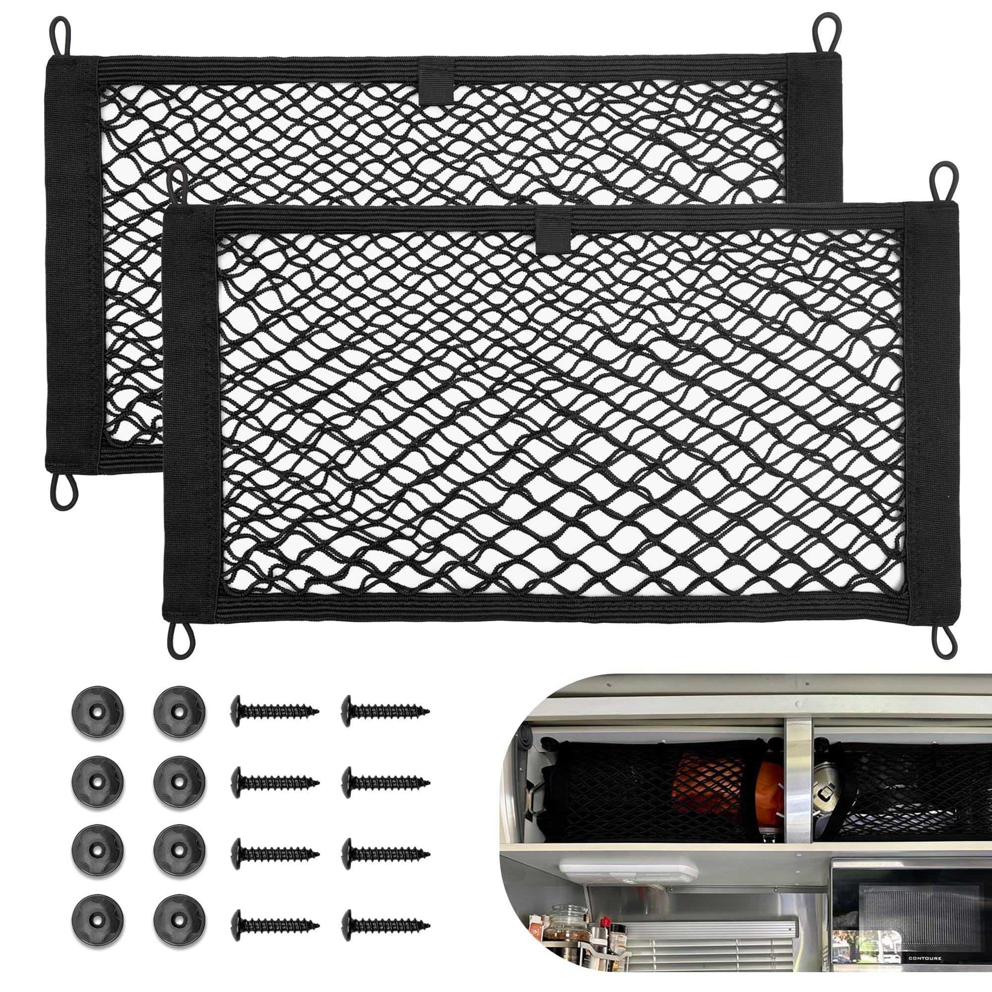 Red Wolf 2 Pcs Small Cargo Net Pocket Elastic Mesh Netting Car Mesh Pouch For Trunk Rv Boats Home Cargo Storage With Screws And