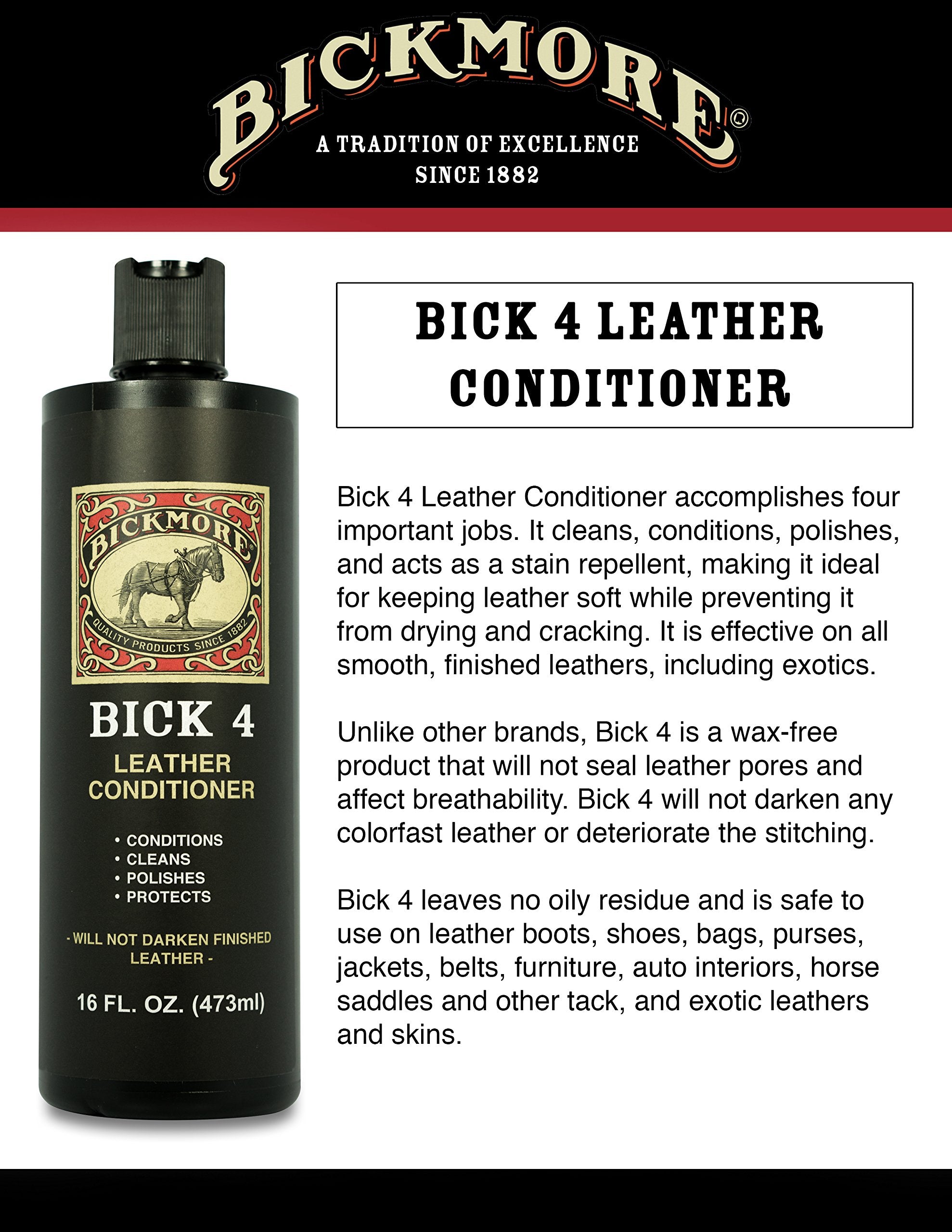 Bickmore Bick 4 Leather Conditioner 16 Fl Oz - Best Since 1882 - Cleaner & Conditioner - Restore Polish & Protect All Smooth Fin