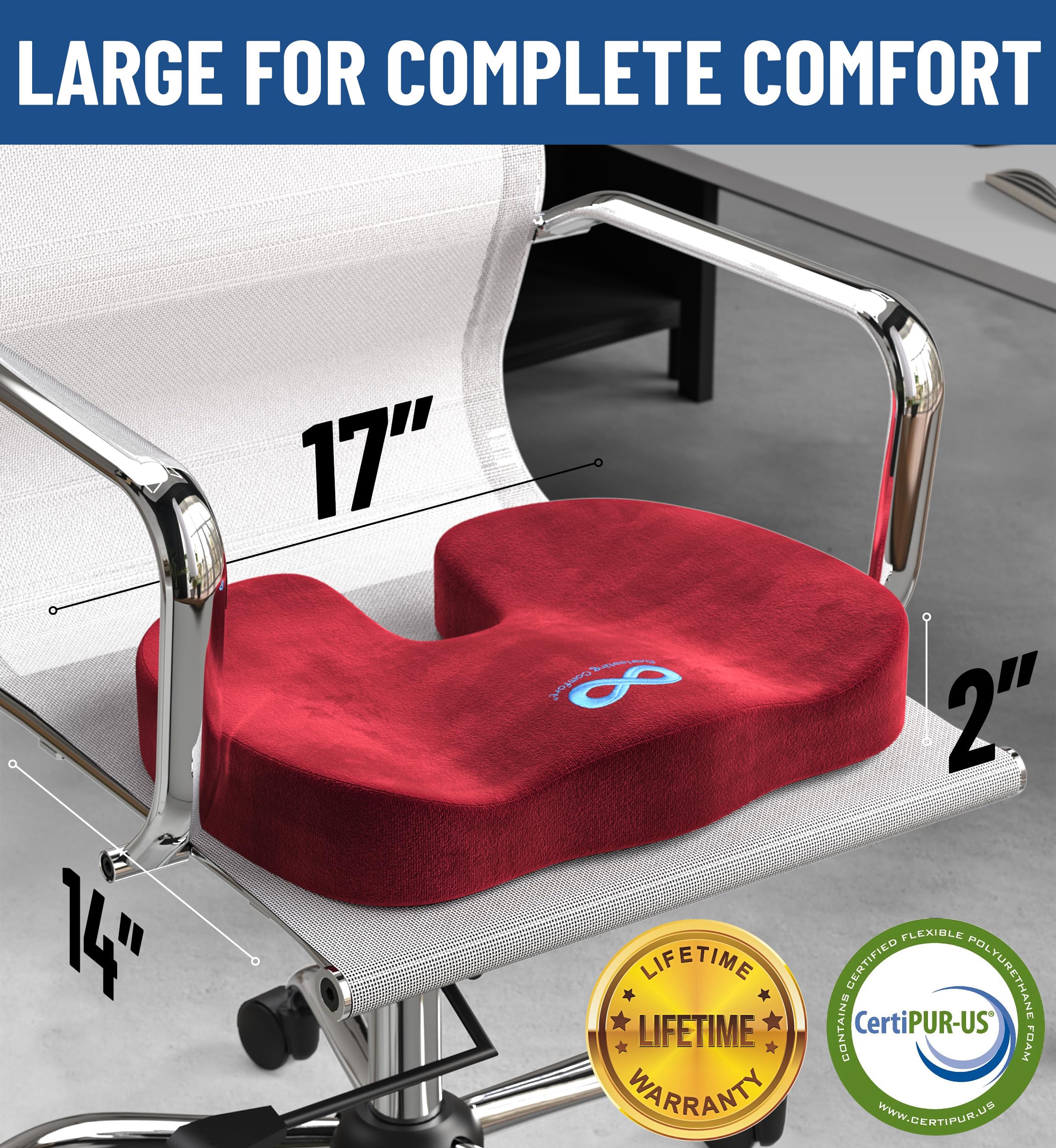 Everlasting Comfort Memory Foam Seat Cushion - Ergonomic Design For Long Trips - Compatible With Cars And Trucks