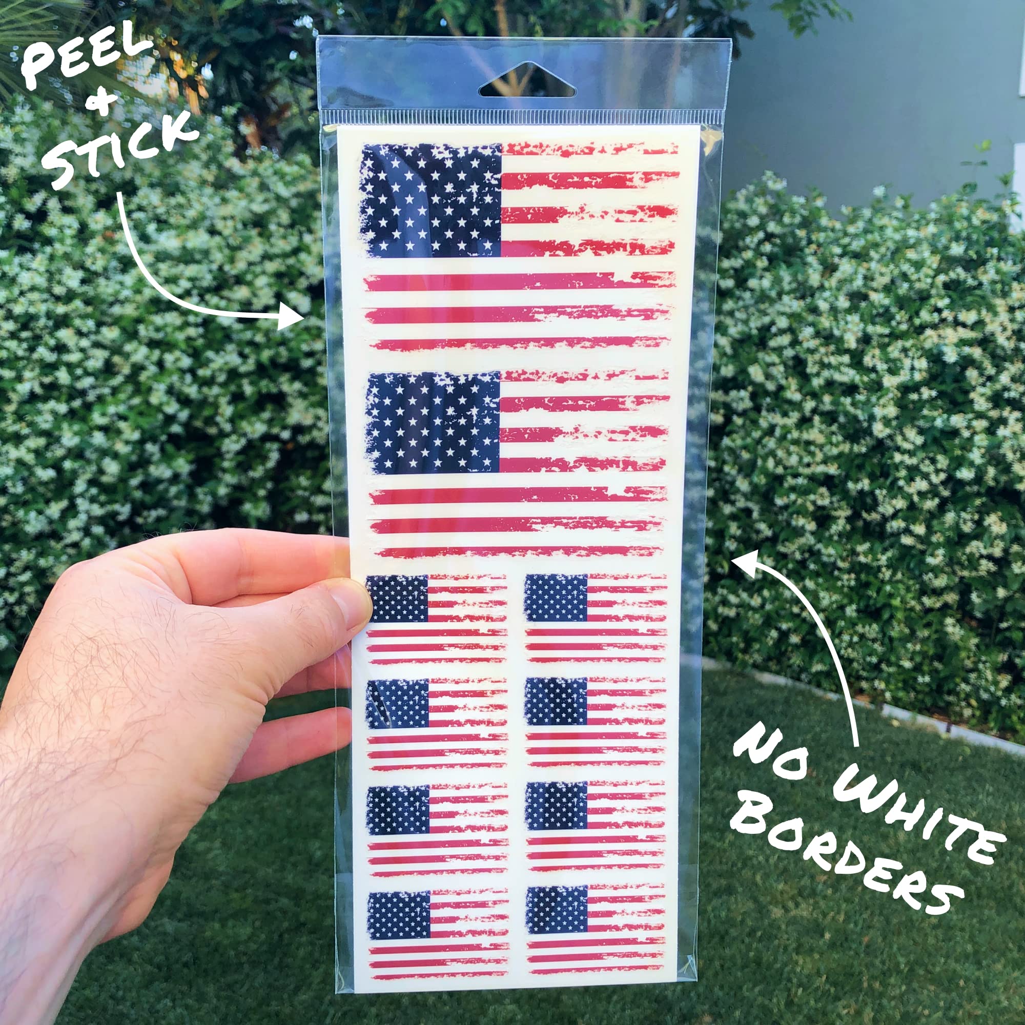 Stickios American Flag Decals (8 Small, 2 Medium) - Made In The Usa - Distressed, Patriotic Vinyl Flag Stickers For Cars, Trucks