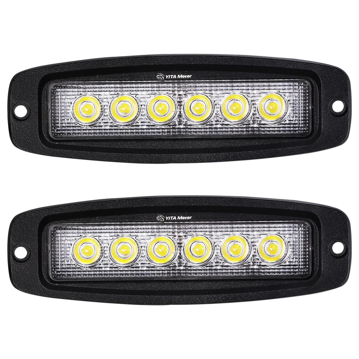 Yitamotor 2Pc 7 Inch Single Row Led Light Bar 18W Super Bright Flood Flush Mount Led Work Pods Off Road Led Driving Boat Waterpr