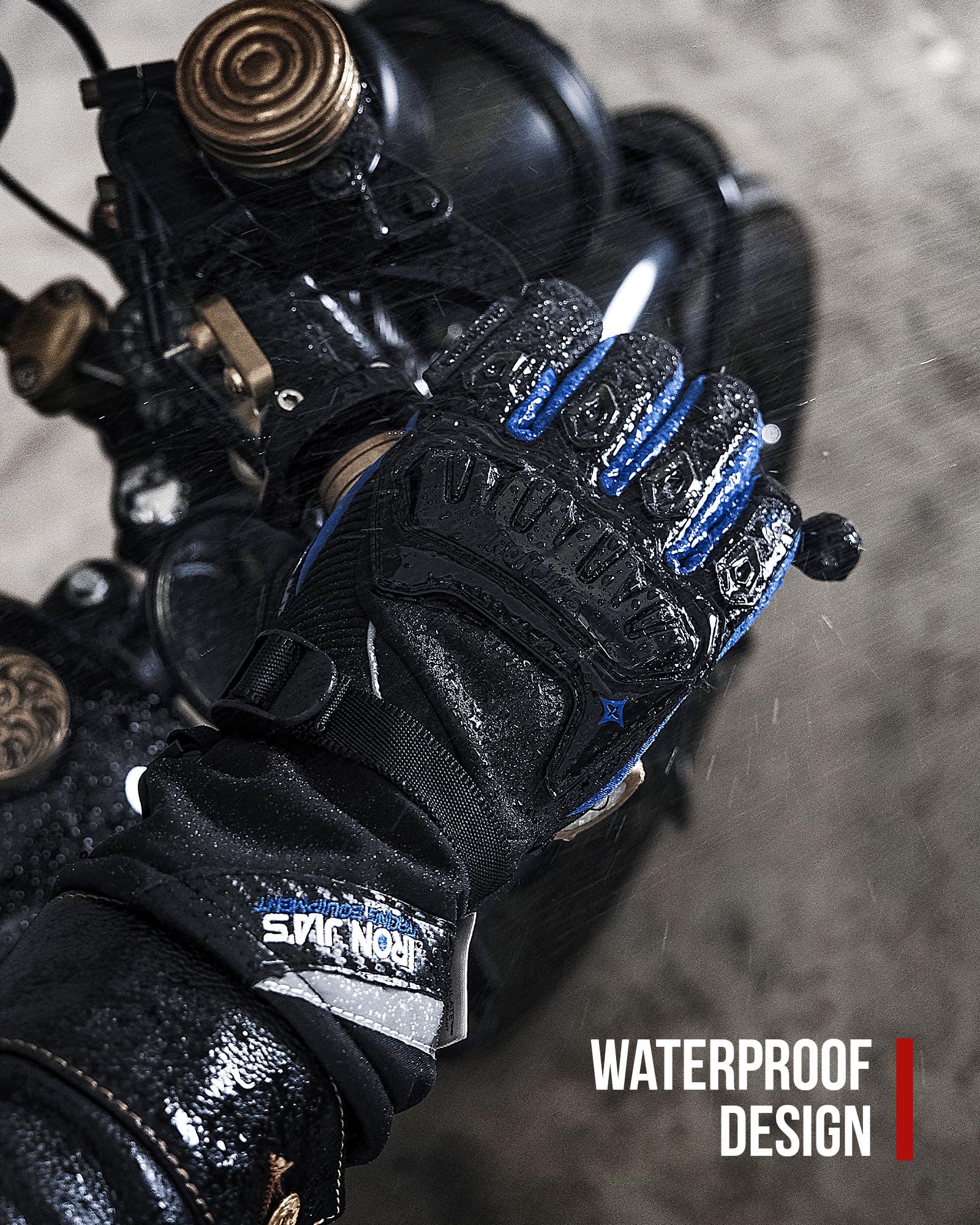 Iron Jia'S Motorcycle Gloves Winter Cold Weather Warm Touchscreen Waterproof Windproof Protective Gear (Blue, Xxl)