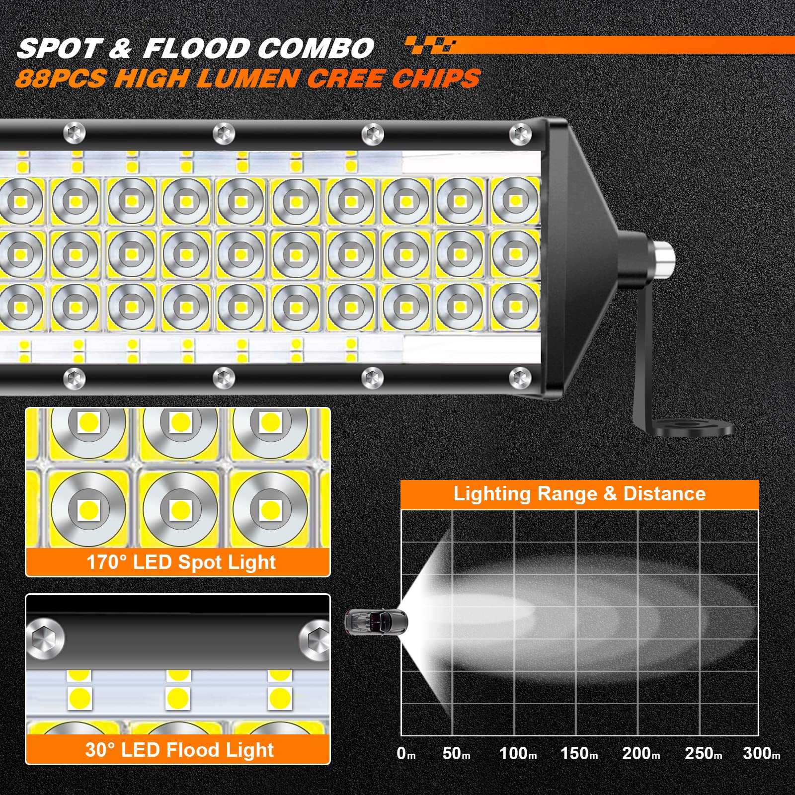 Zmoon 12 Inch Led Light Bar 264W, Ip67 Waterproof Five Rows Spot & Flood Combo Beam Led Fog Light Bar For Truck Atv Utv Suv Trac