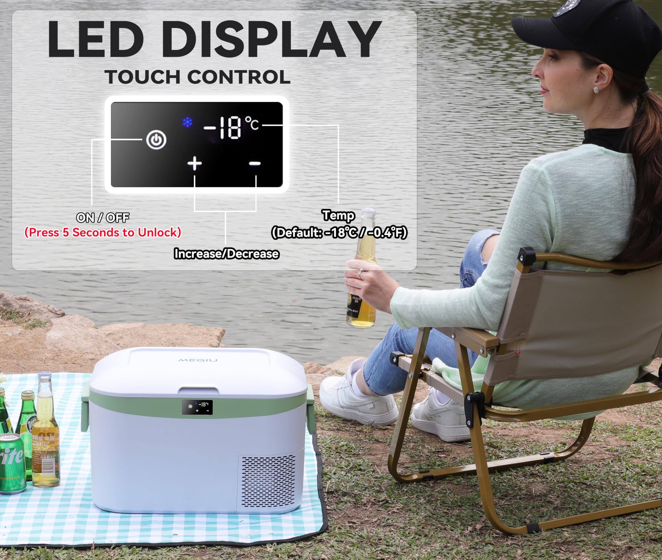 Megiu 12 Volt Refrigerator Portable Car Freezer 13.5 Quart (12.8 Liter) Compressor Cooler 12V/24V DC 110~240 Volt AC for Truck V