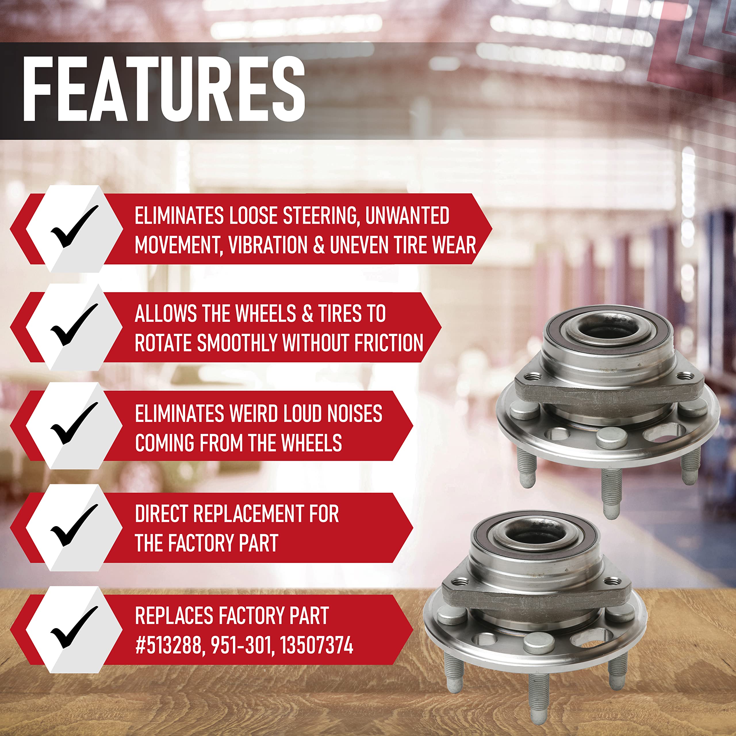 Replacement Front Or Rear Wheel Hub Bearing Assembly Set Of 2 - Compatible With Buick, Cadillac, Chevrolet, Gmc - Lacrosse, Cts,