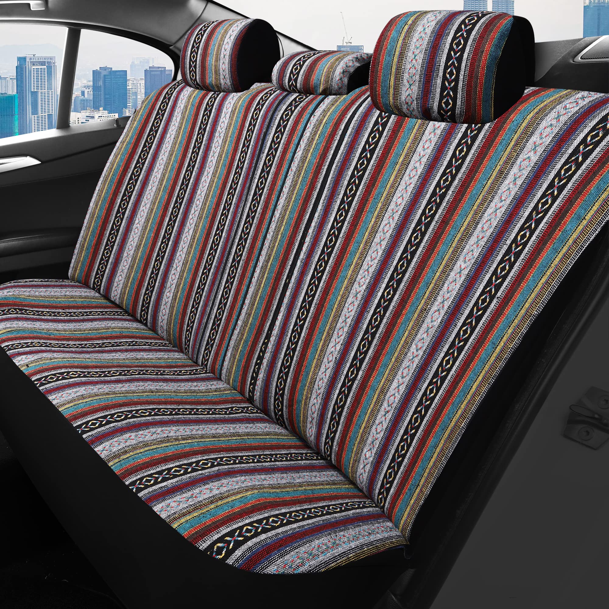 Haiyaotimes Baja Saddle Blanket Car Seat Covers Front Set With Seat Belt Pads, Washable Breathable Seat Covers For Cars, Universal Fit Interior Covers For Most Sedan Truck Suv, Airbag Compatible, Red