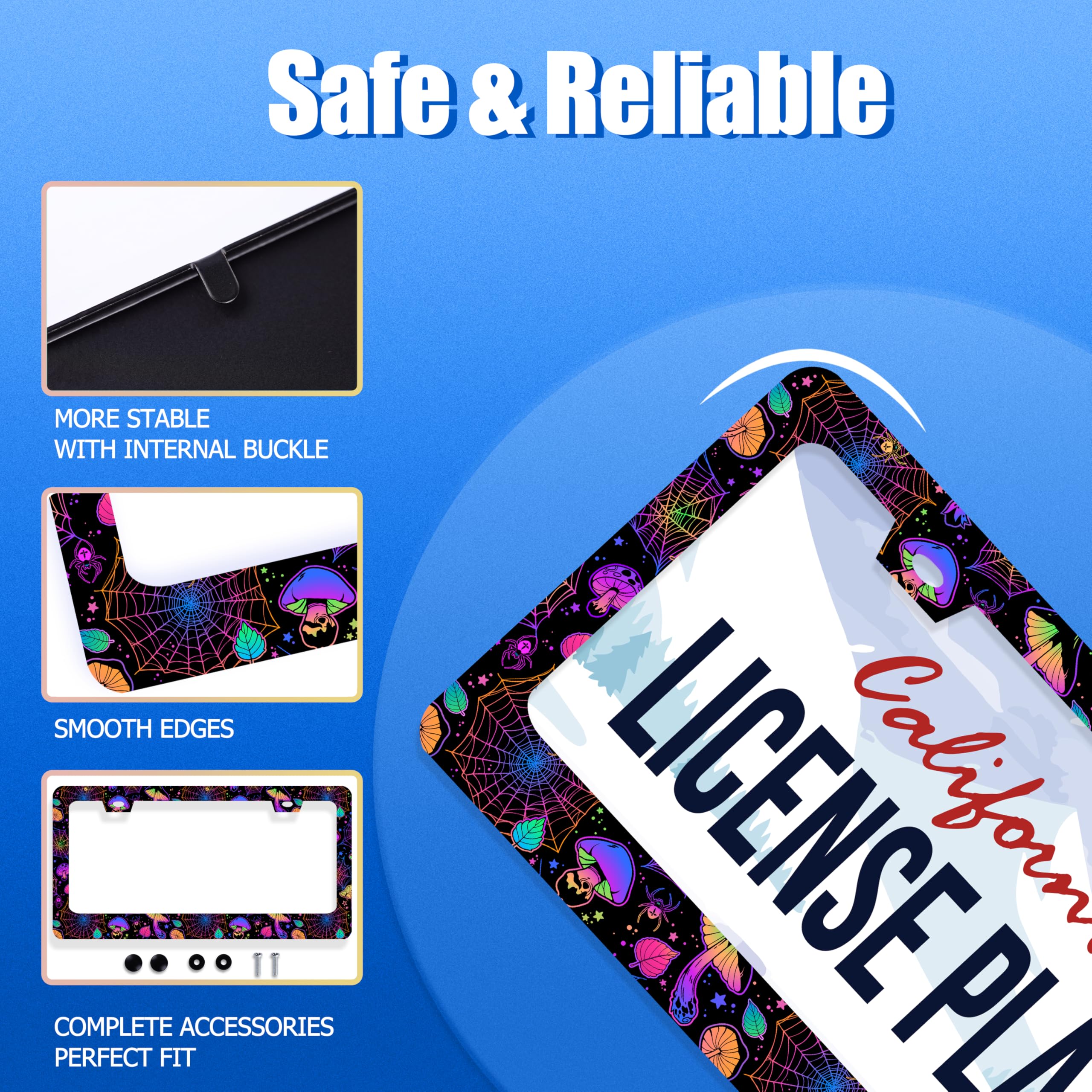 Hippie Mushroom License Plate Frame Mushrooms License Plate Stainless Steel Funny License Plate Holder Colorful Car Accessory wi