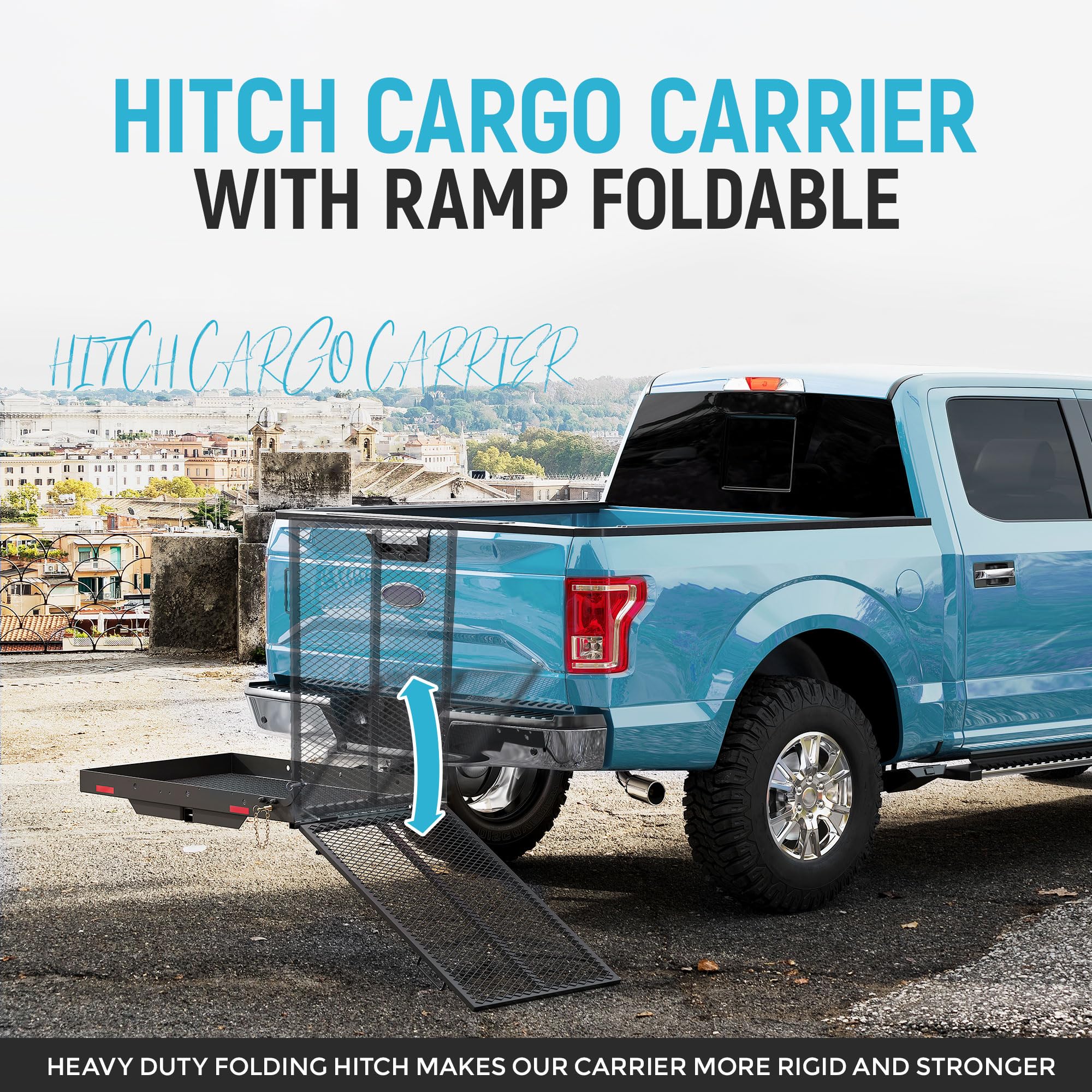 Ecotric 46.2 X 26.8 X 38.7 Inch Hitch Cargo Carrier W/Ramp Foldable 500 Lbs Capacity Hitch Mount Steel Wheelchair Carrier Mobility Scooter Ramp 2 Hitch Receiver For Suv Truck Van Car