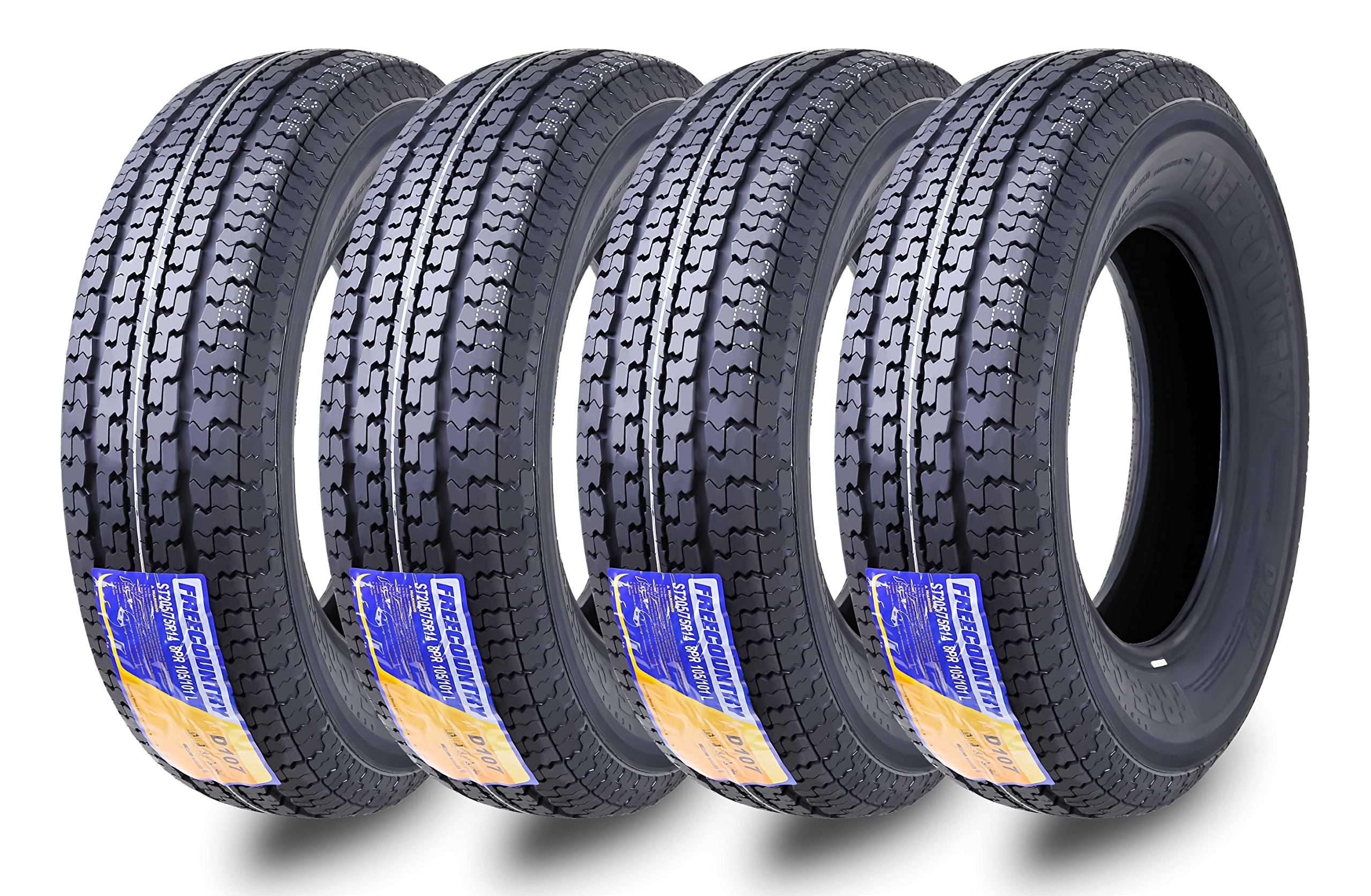 Grand Ride Set 4 Free Country Trailer Tires St 205/75R14 8 Ply Load Range D Steel Belted Radial W/Featured Scuff Guard 8Mm Tread