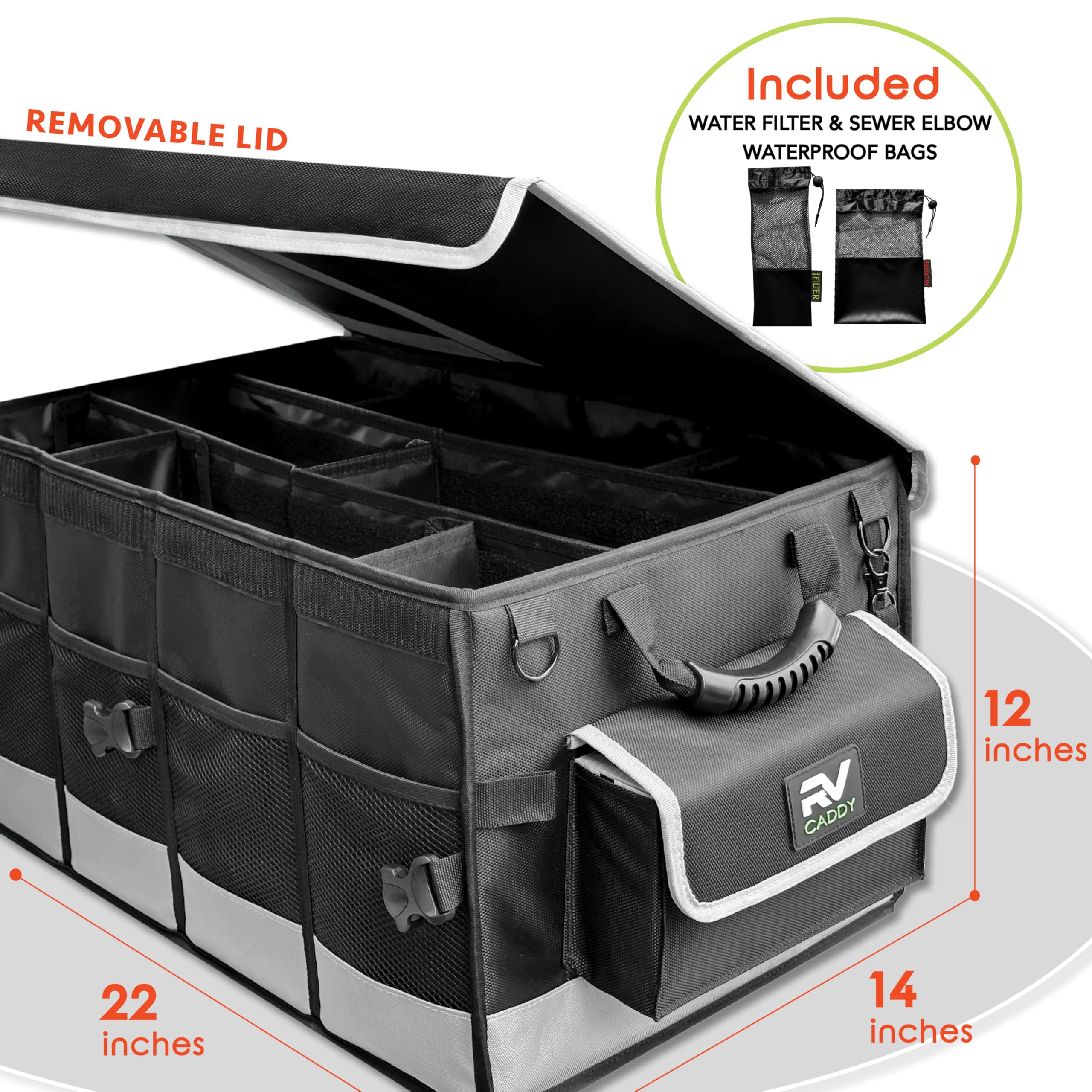 Trailersphere RV Caddy - Collapsible, Waterproof RV Accessories Organizer in Black for Strong Storage Solutions