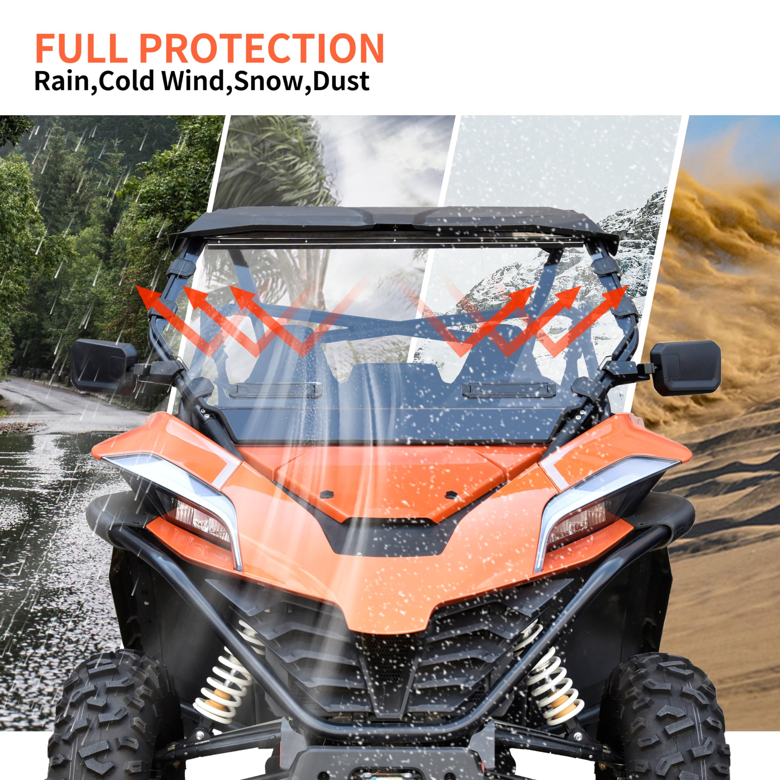 SAUTVS Full Windshield for CFMOTO ZForce 950 20-24, Hard Coat Poly Clear Vented Front Full Windscreen for CFMOTO ZForce 950 H.O.