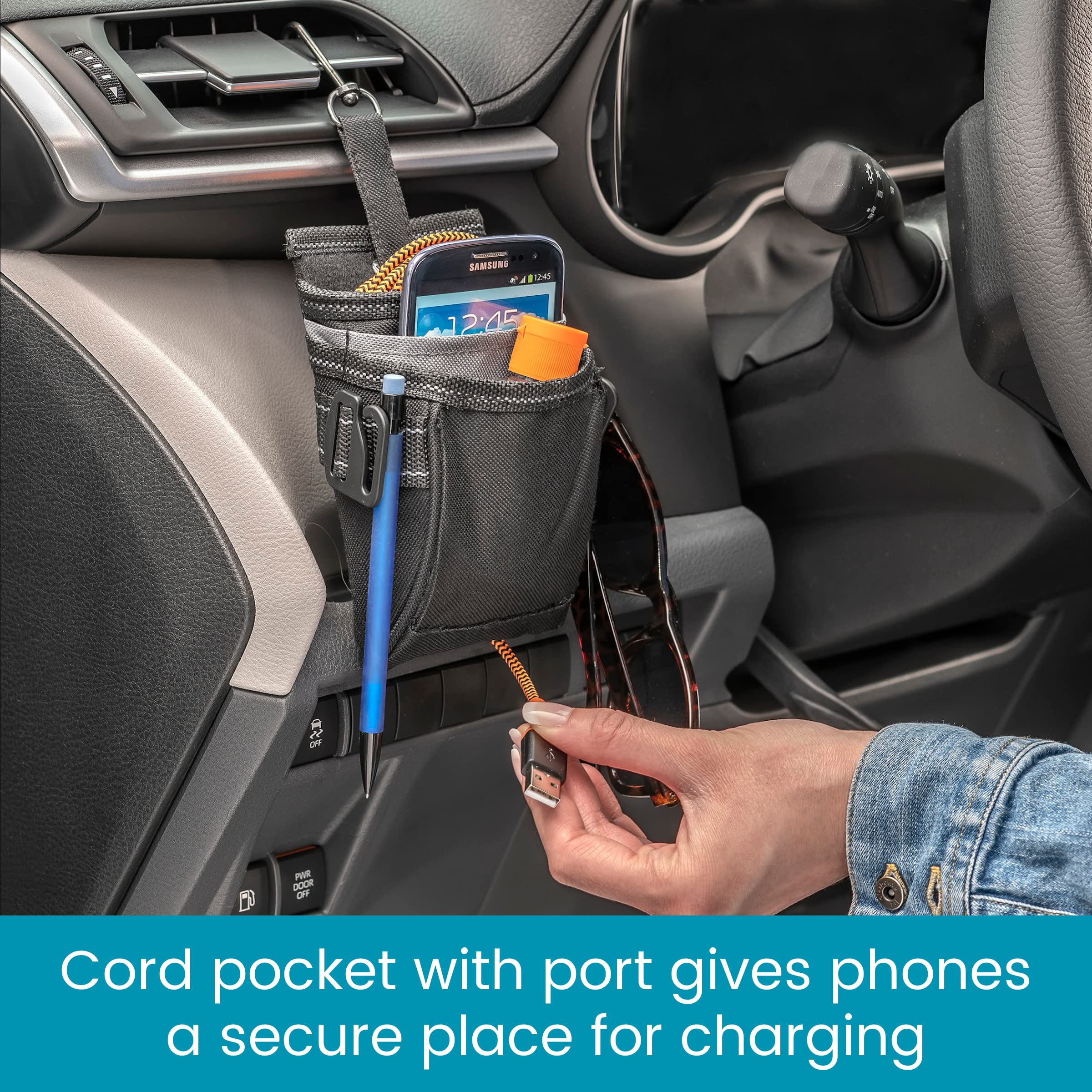 High Road Driverpockets Car Phone Holder Air Vent Pouch And Front Seat Organizer With 3 Pockets, Hanging Hooks And Charging Port