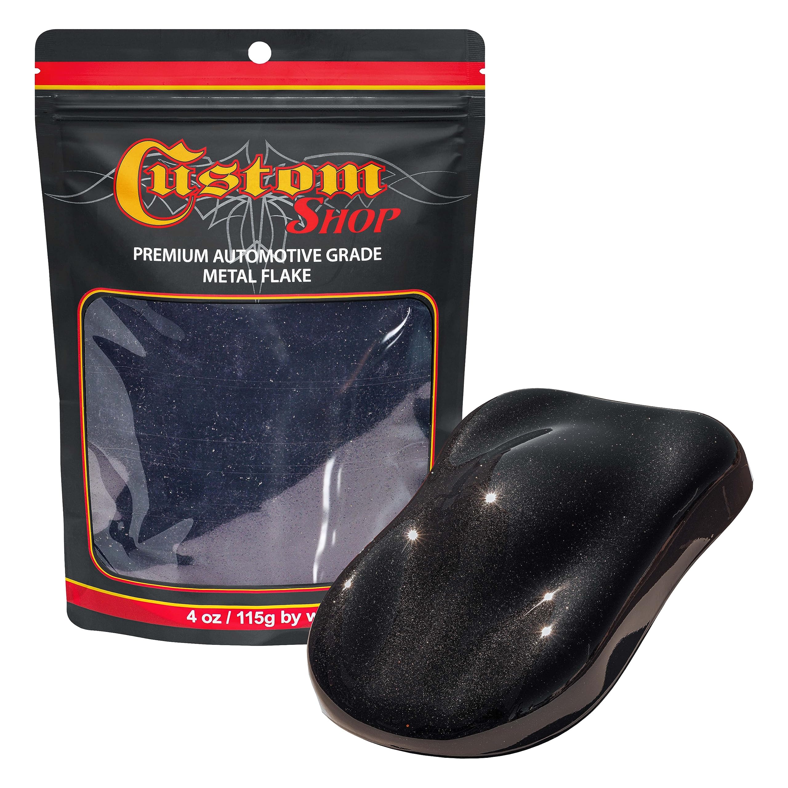 Custom Shop - Jet Black - 4-Ounces of Standard Metal Flake .015'' 375 Micron Size - Premium Automotive Grade Flake, UV, Fade, So