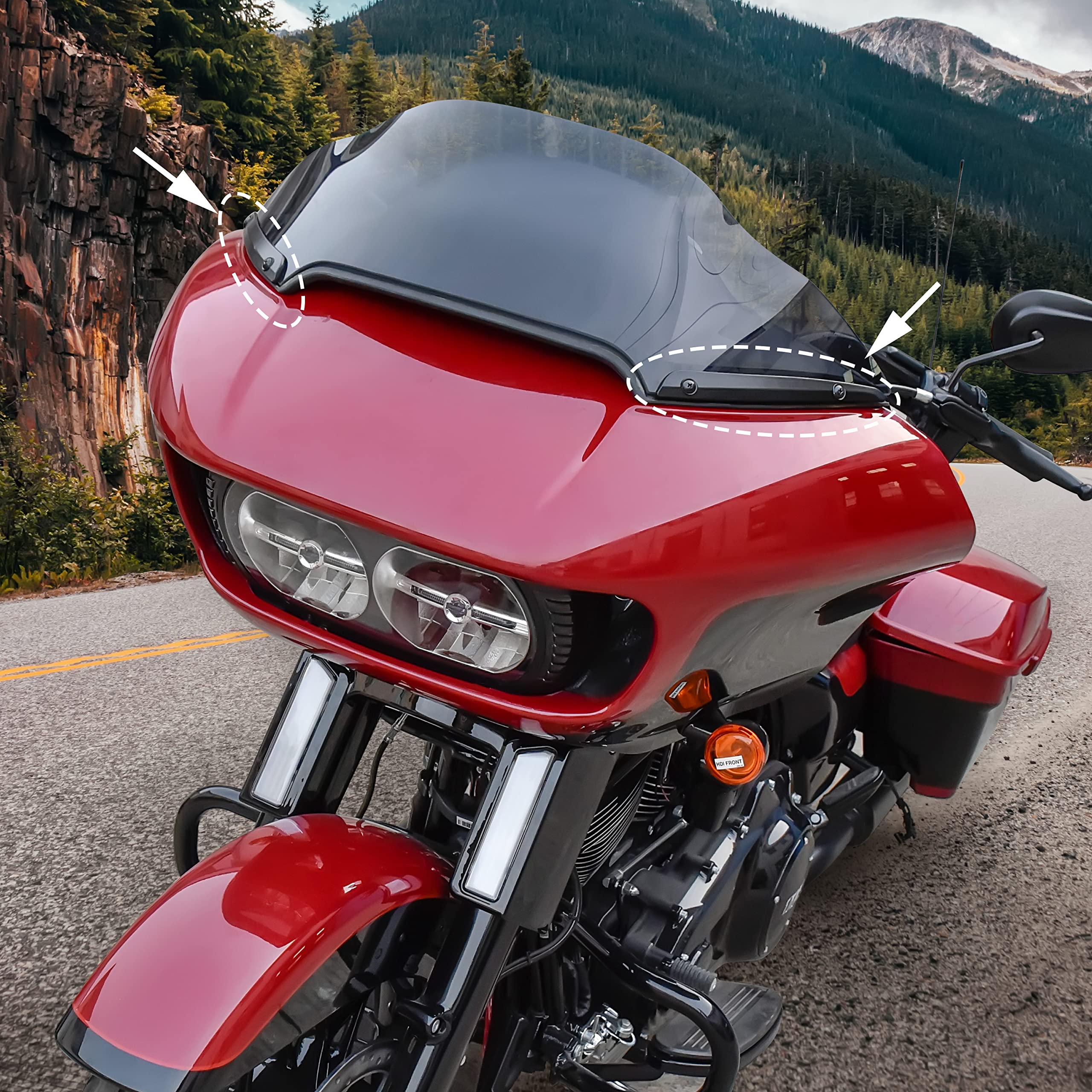 VEISUTOR Motorcycle Windshield Side Trim for Harley Road Glide, Motorcycle Split Front Windscreen Side Trim for Harley Road Glid