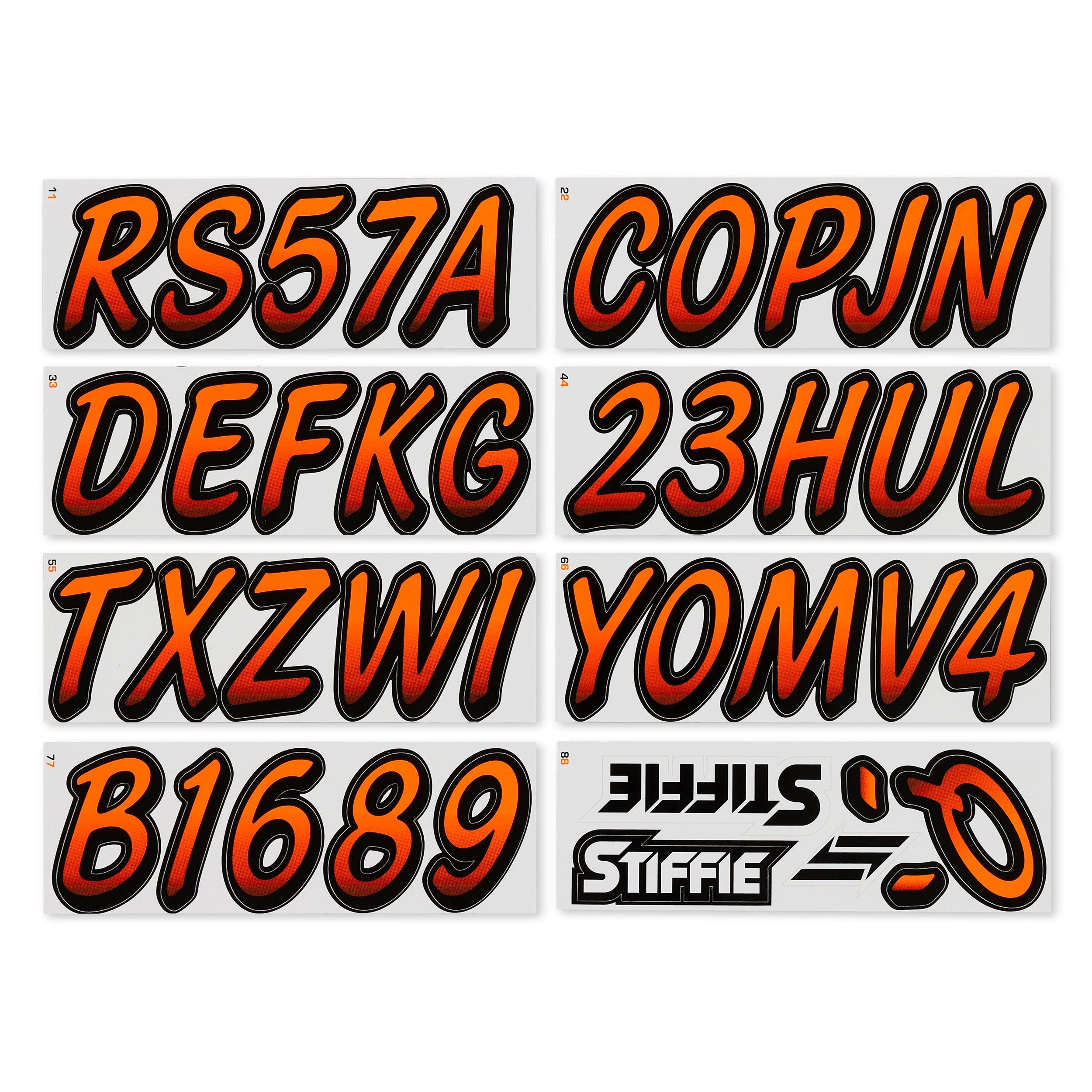 STIFFIE Whipline Electric Orange/Black 3'' Boat & PWC Registration Decals  Numbers Letters Stickers