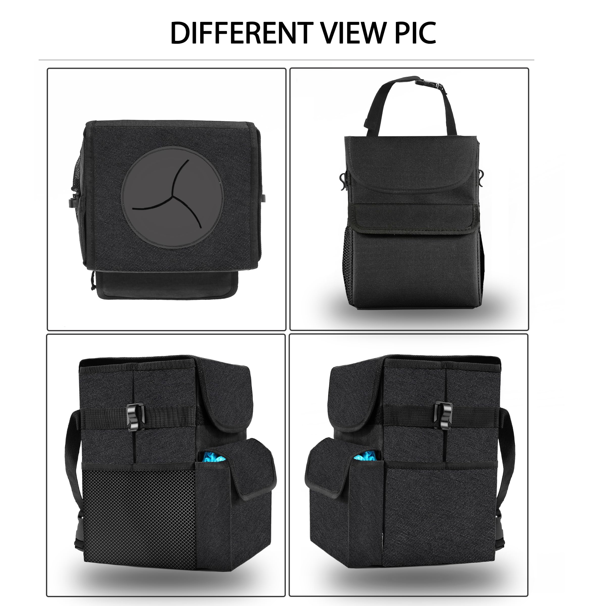 time2go Car Trash Can with Lid and Storage Pockets - 100% Leak-Proof Organizer, Waterproof Garbage Can Car Accessories